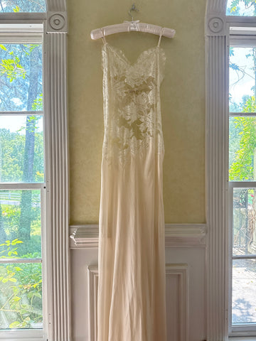 Vintage Rosamosario Floral Chantilly Lace Silk Slip Gown - M