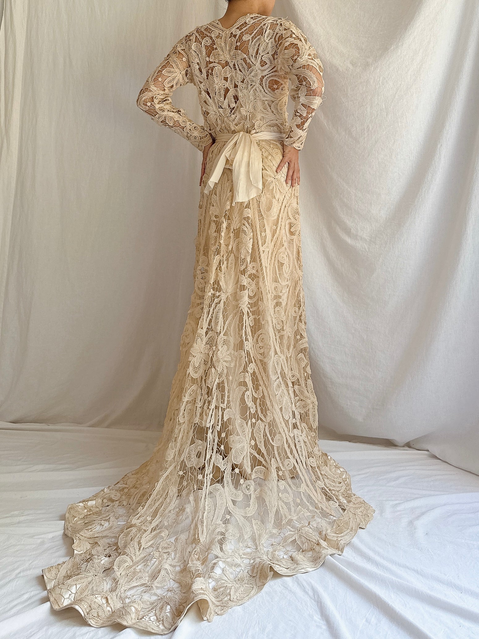 Antique Battenburg Lace Gown - S