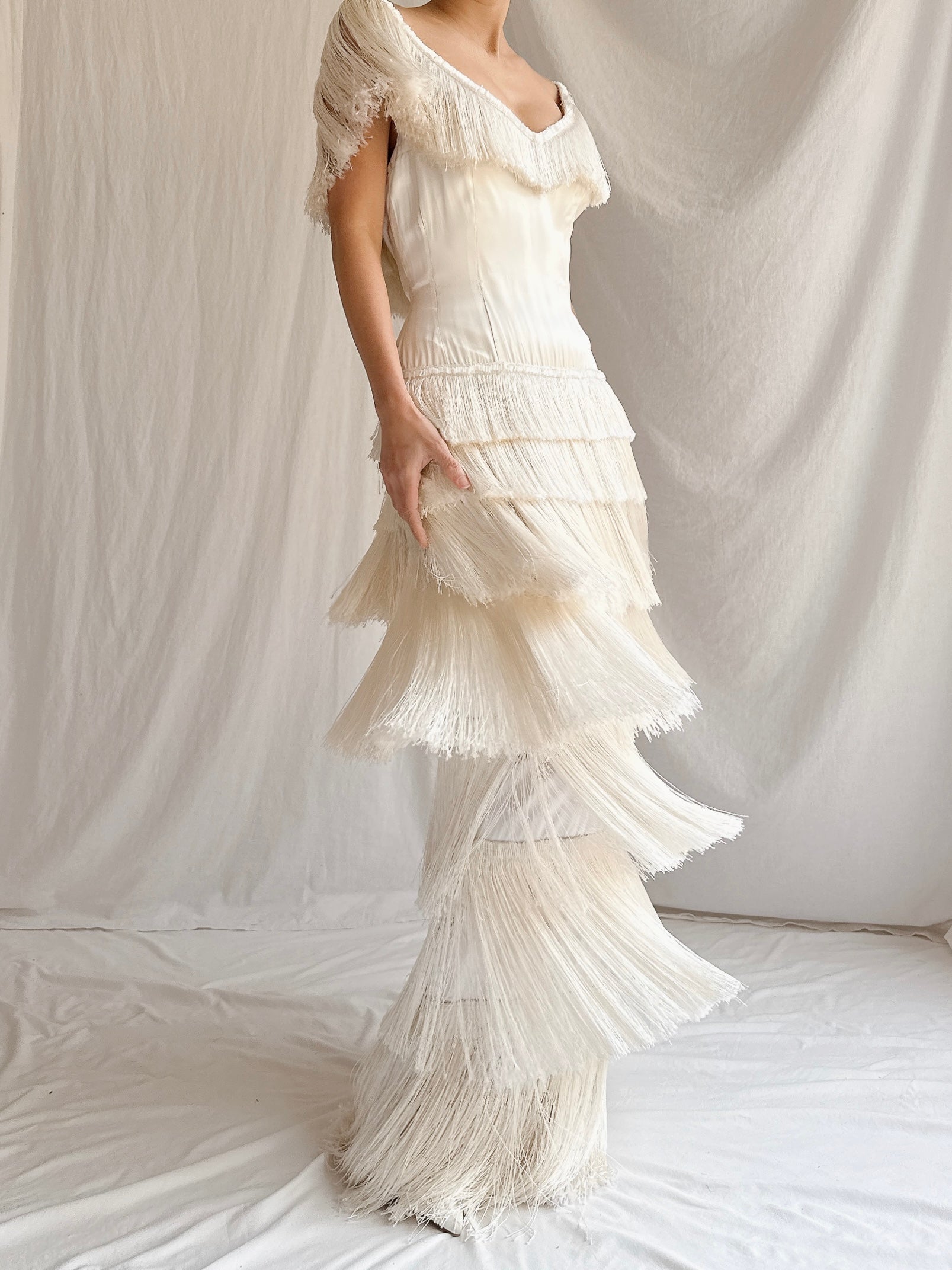 1960s Satin Silk Fringe Gown - S