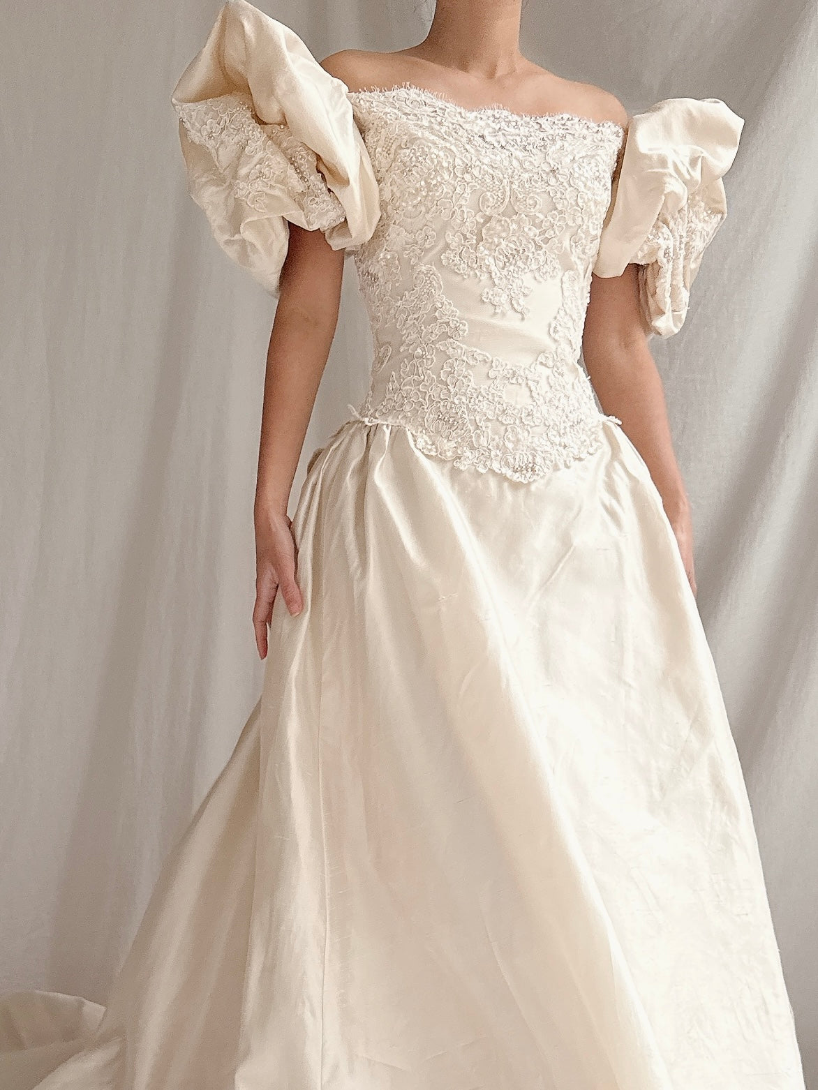 Vintage Silk Puff Sleeve Gown - S