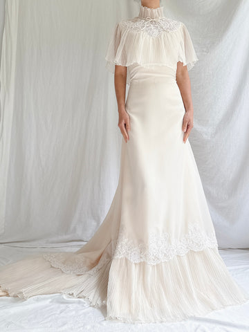 1960s/70s Chiffon Pleated Collar Gown - S