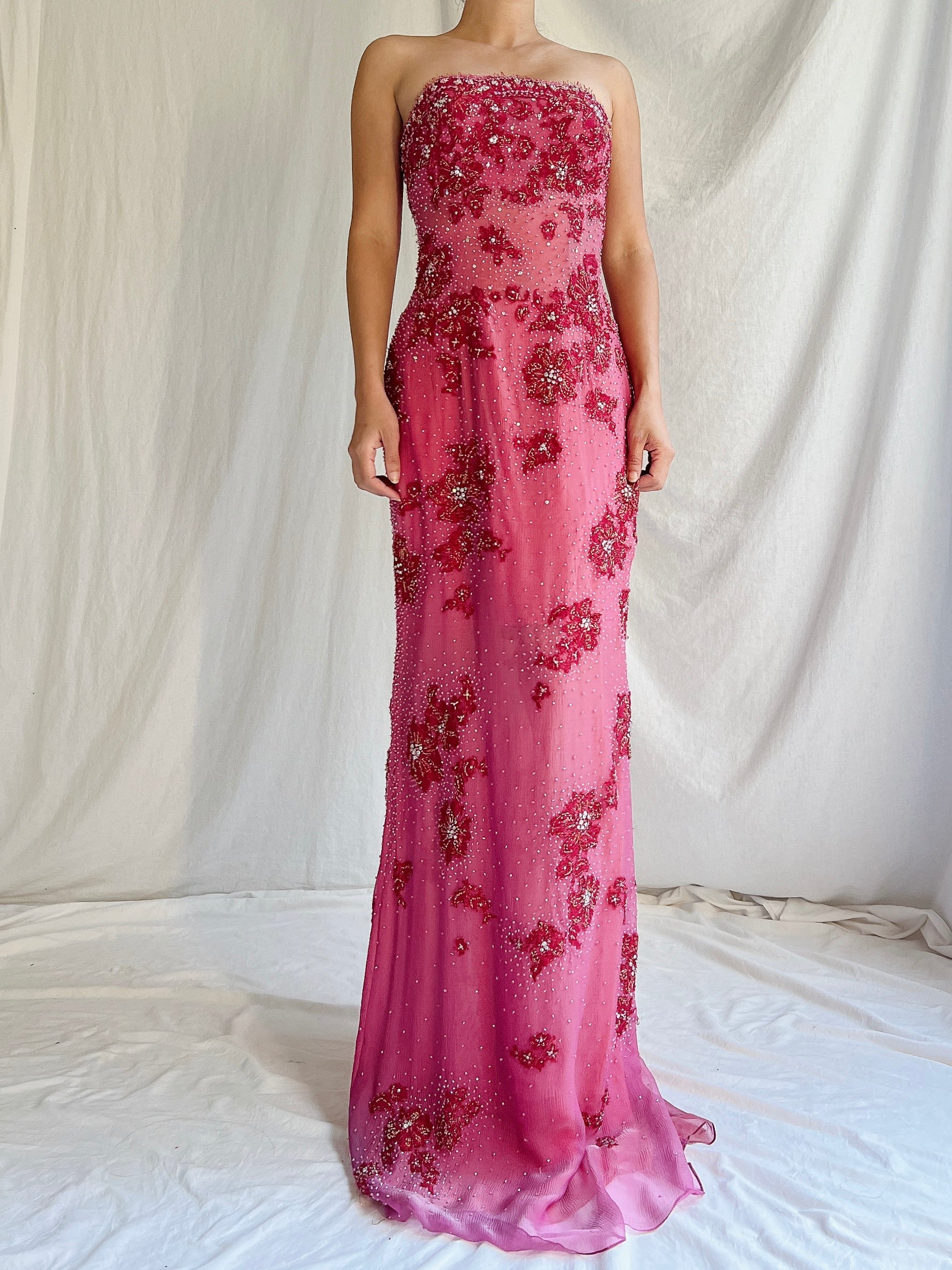 Vintage Silk Strapless Gown - M/L