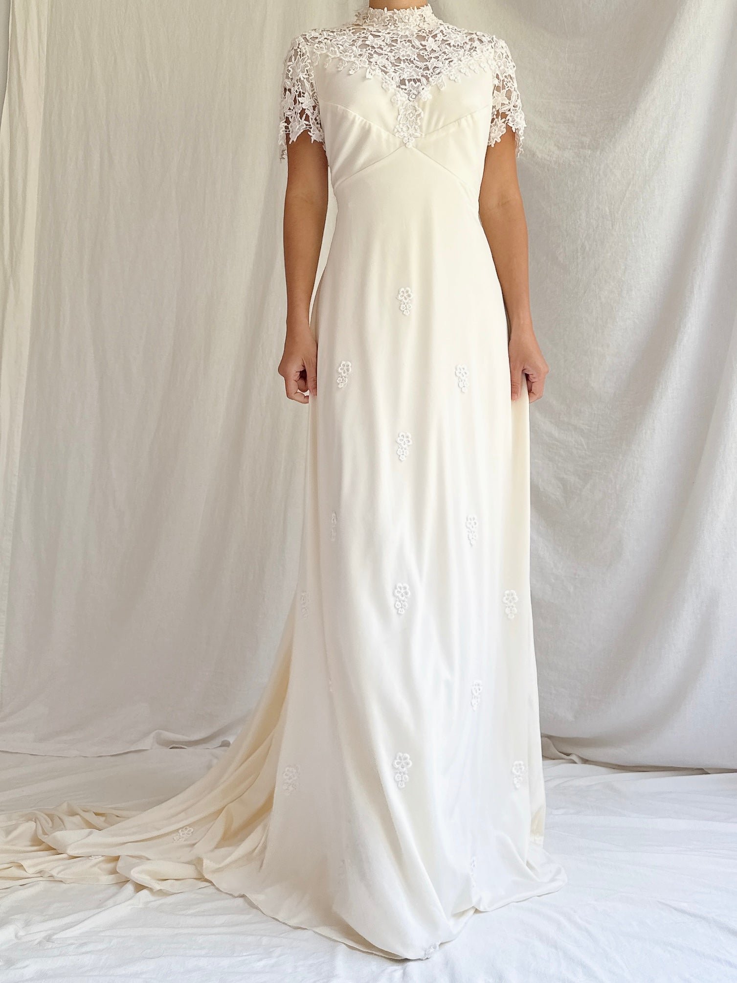 1960s High Neck Jersey Gown - S