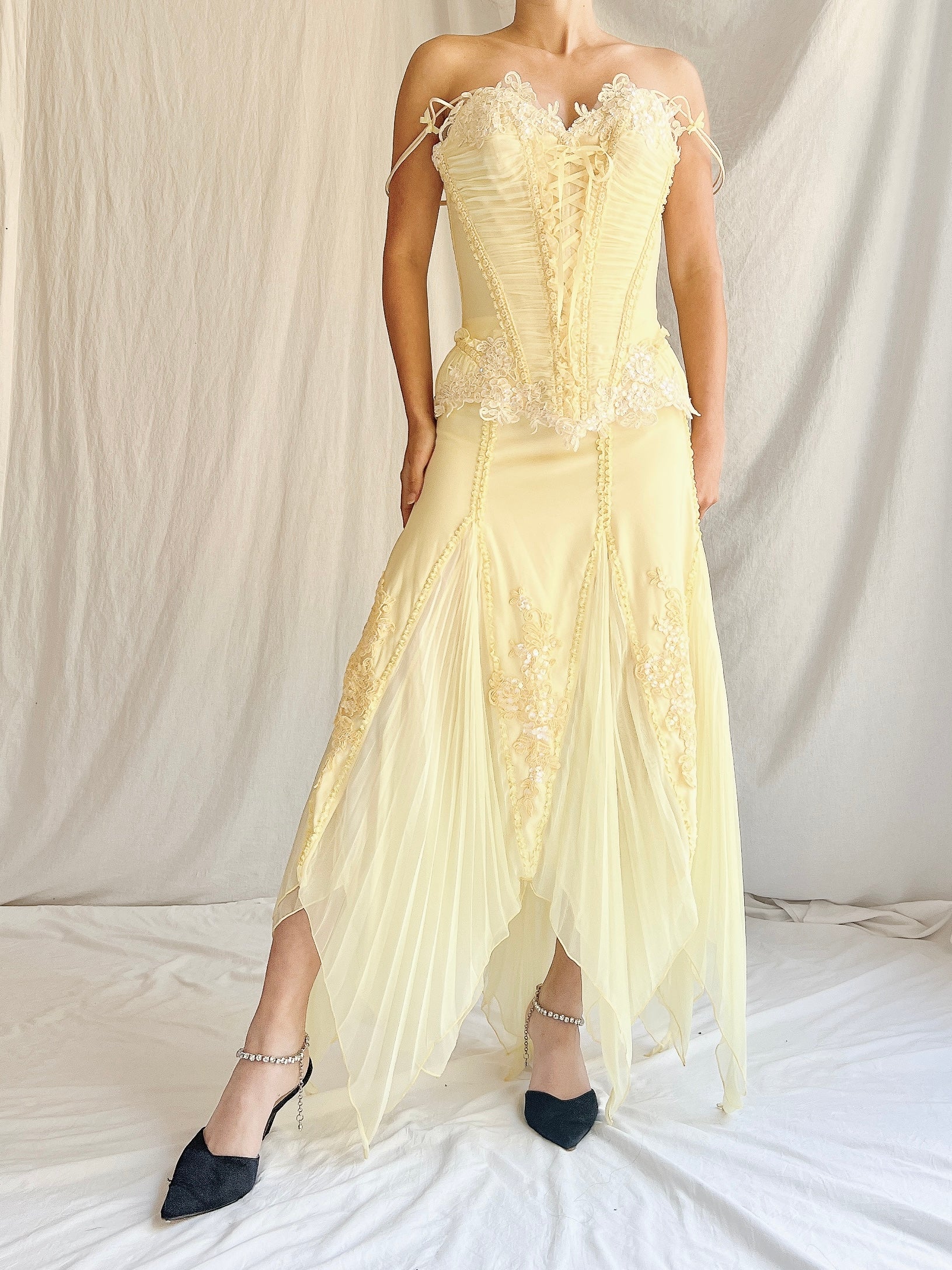 Vintage Catwalk Collection Yellow Pleated 2-Piece Set - One Size