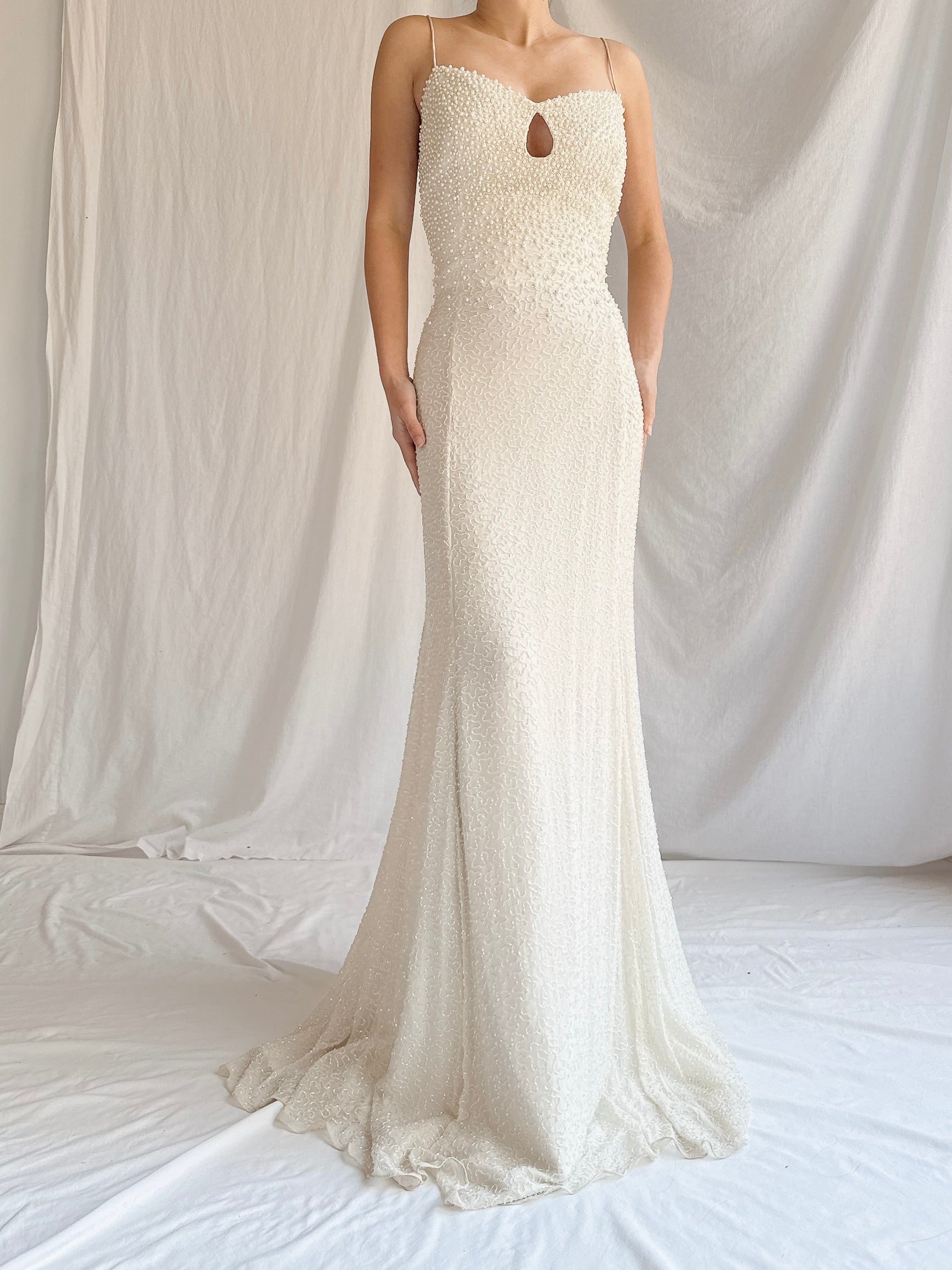 Vintage Silk Pearl Beaded Gown - M