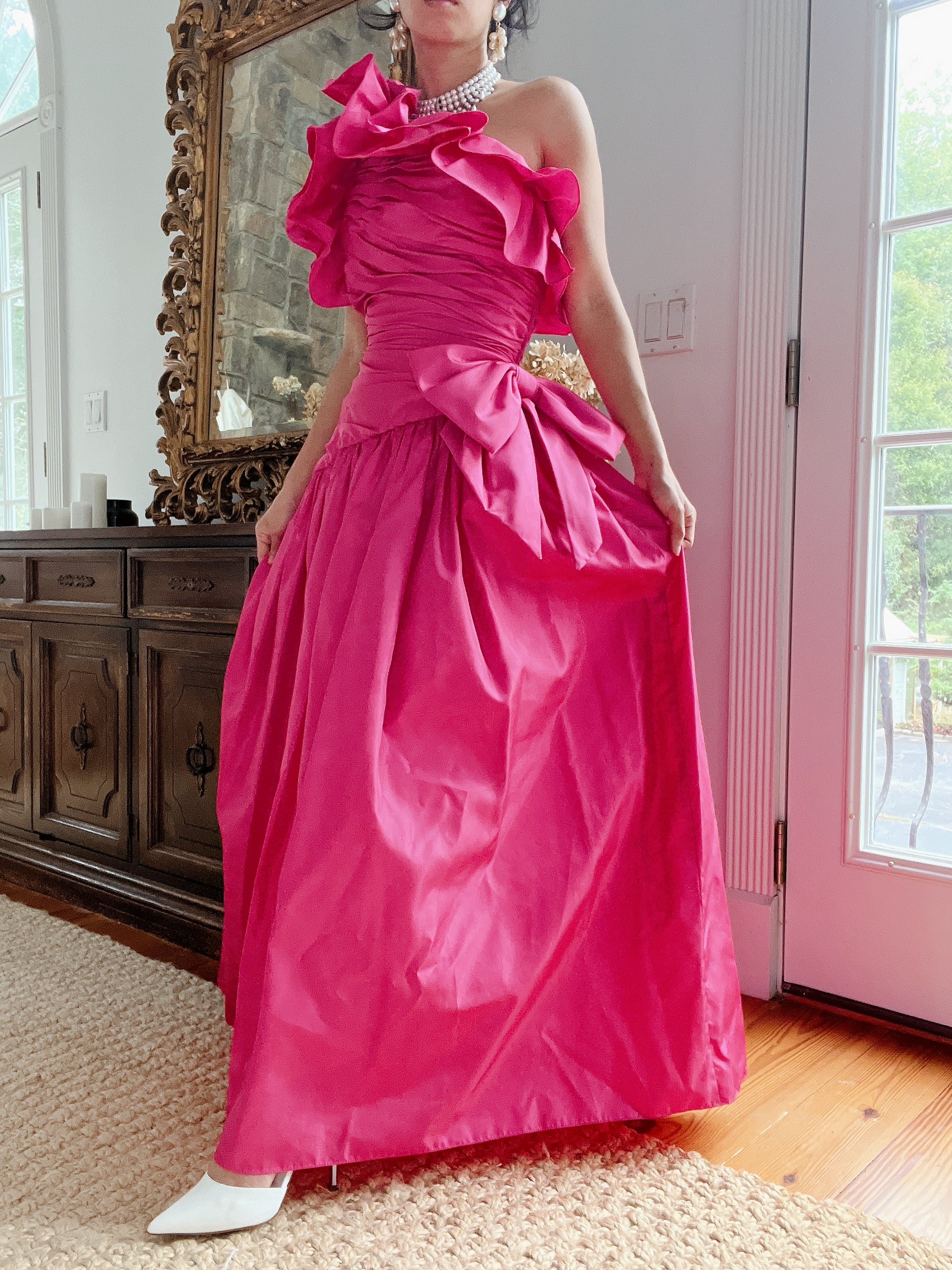 LillieRubin Hot Pink One Shoulder Gown