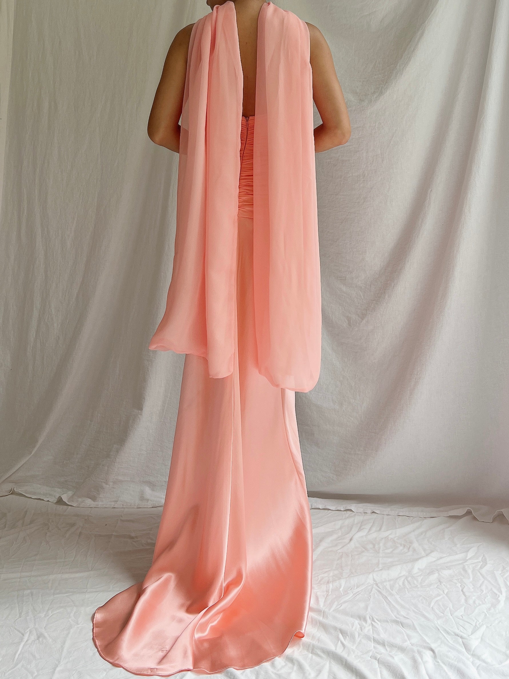 Vintage Silk Keyhole Gown with Scarf - S/6