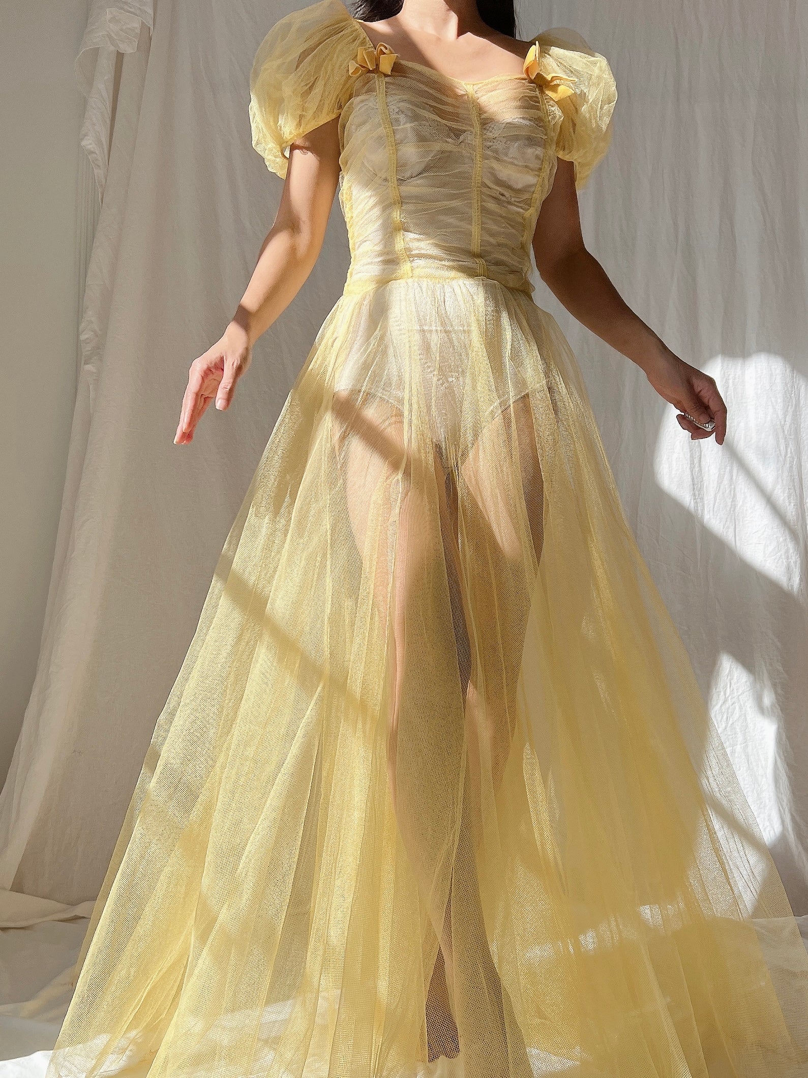 1930s Yellow Sheer Tulle Dress - XS
