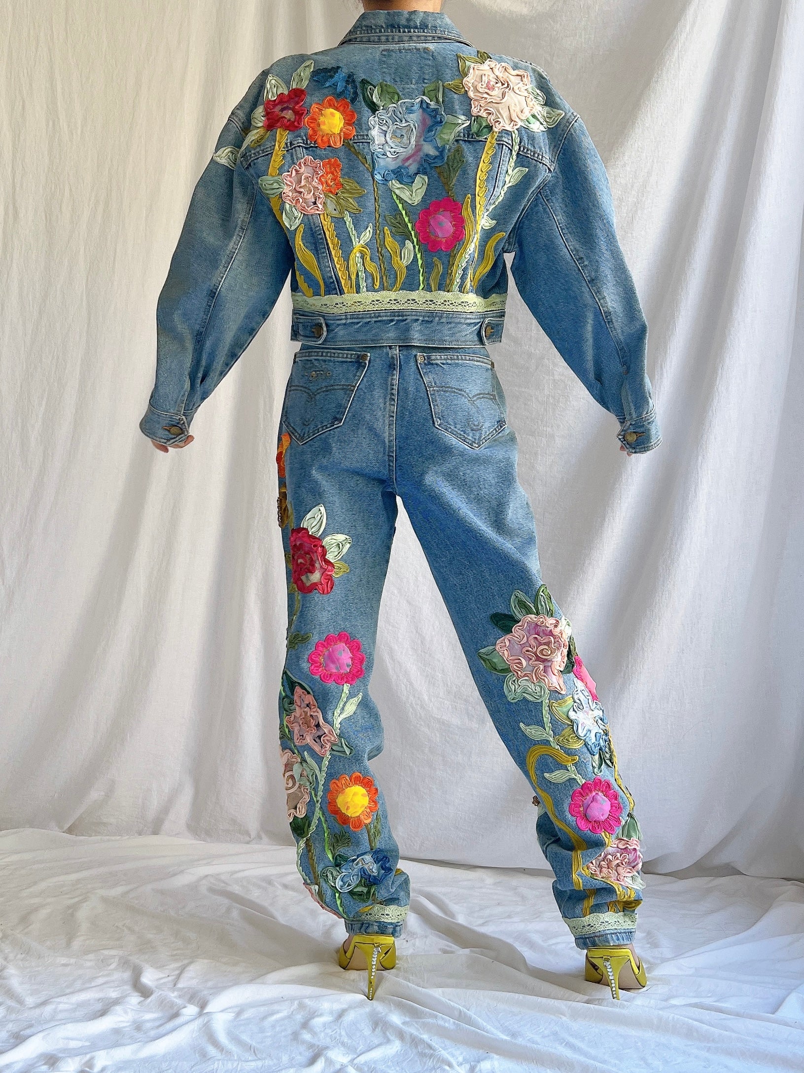 Vintage Floral Denim Set - M