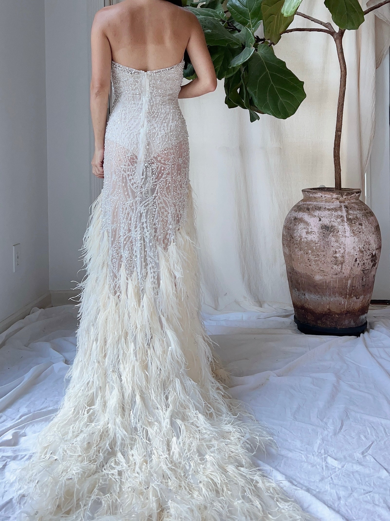 Vintage Beaded Feather Gown - M