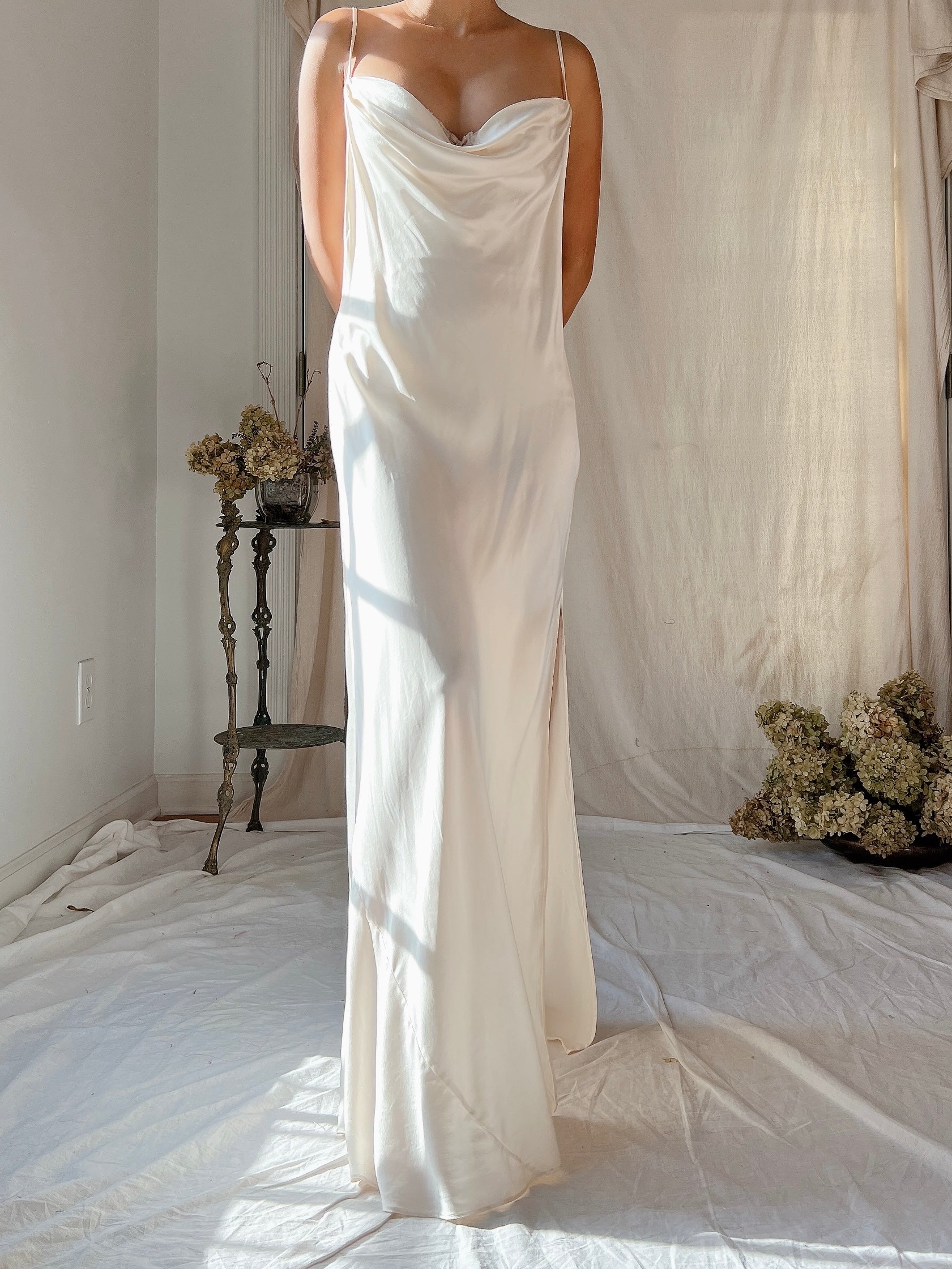 Vintage Ivory Silk Charmeuse Bias Cut Dress - M Vintage Ivory Silk Charmeuse Bias Cut Dress - M