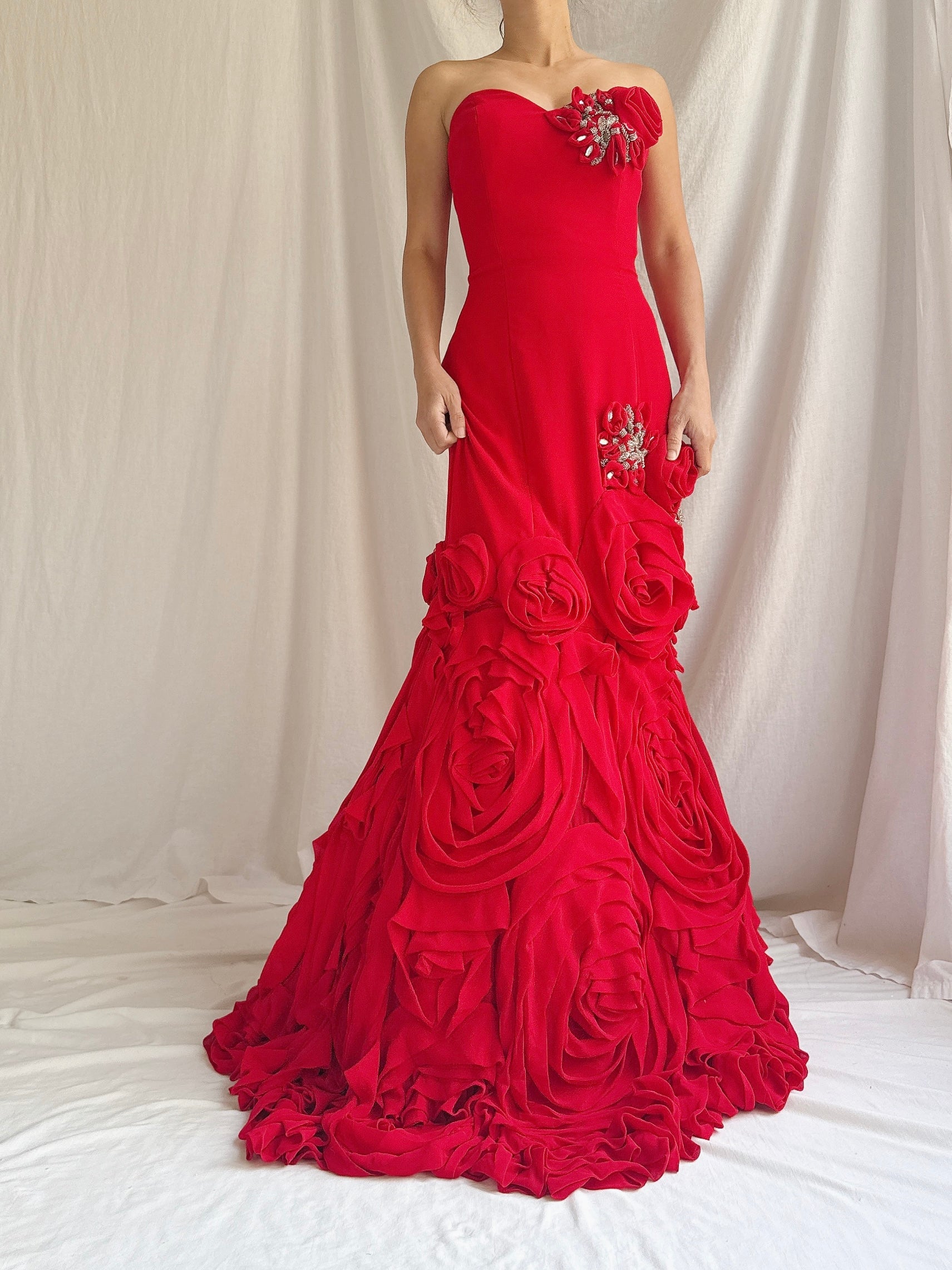Vintage Red Chiffon Dress - S/4
