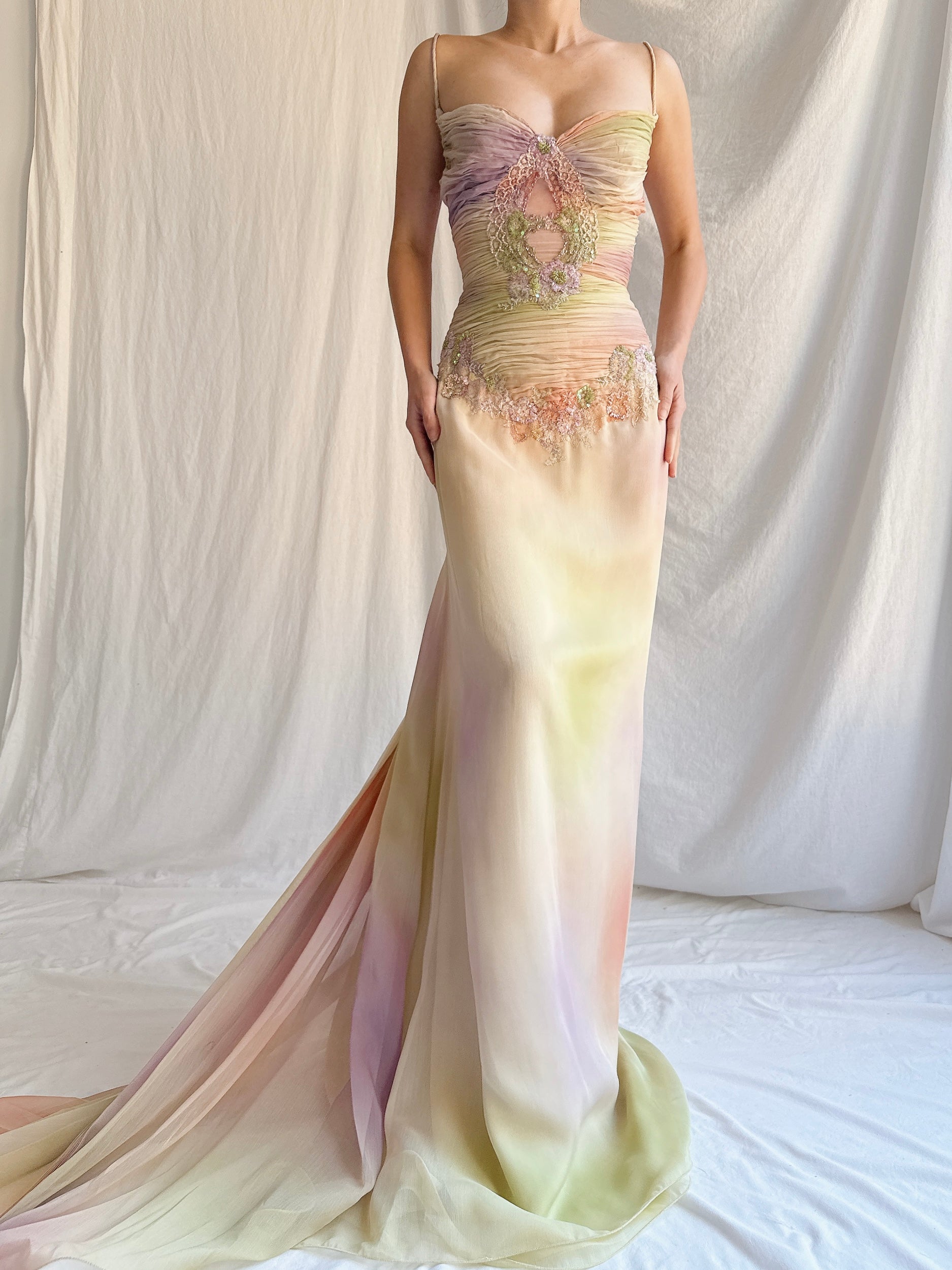 Vintage Couture Handbeaded Ombre Gown - S