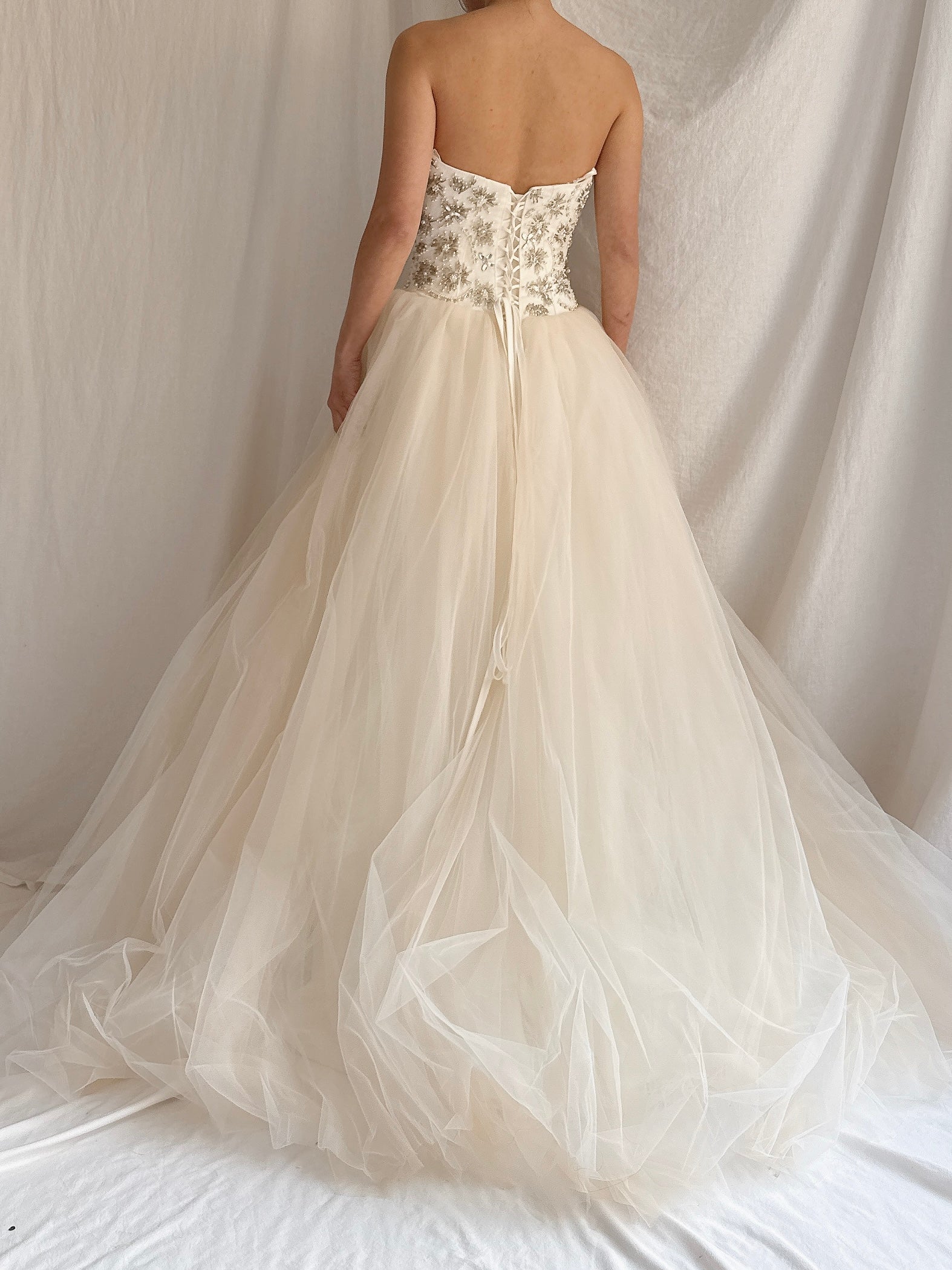 Vintage Strapless Tulle Gown - S