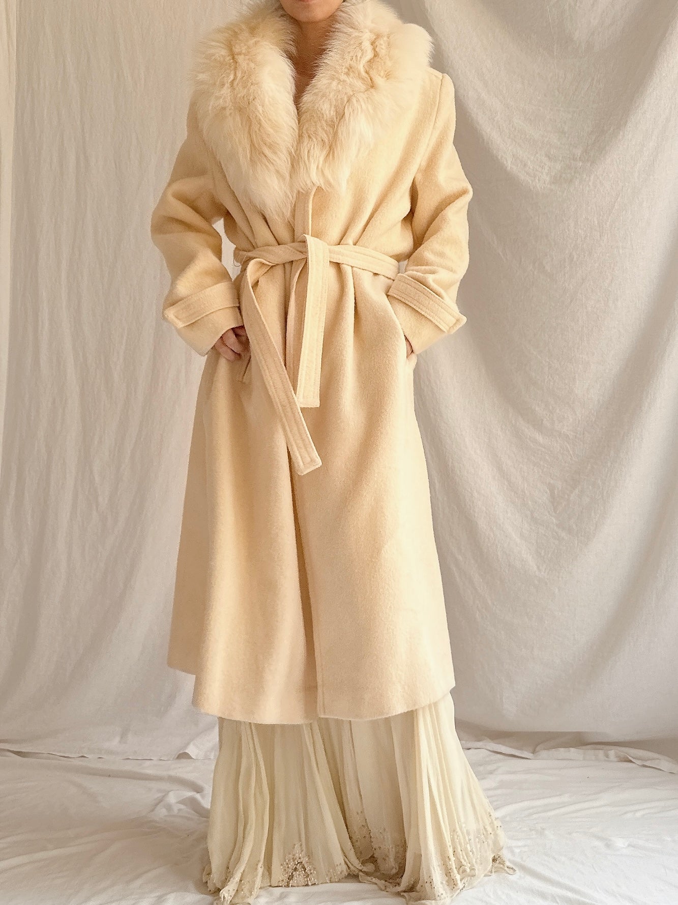 Vintage Wool and Fox Fur Coat - M
