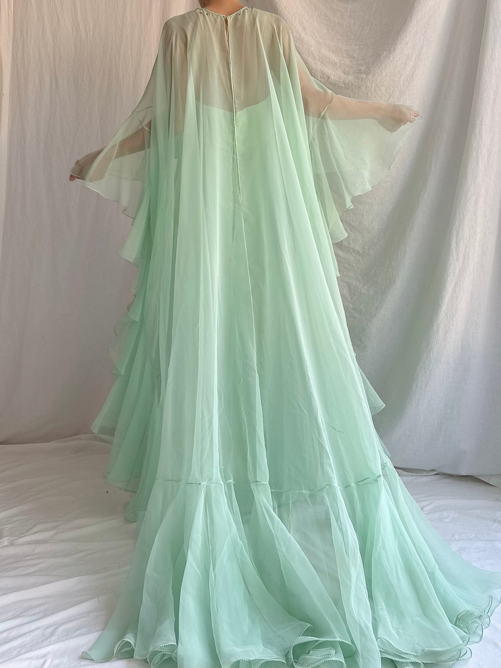 1960s Chiffon Cape Gown - M