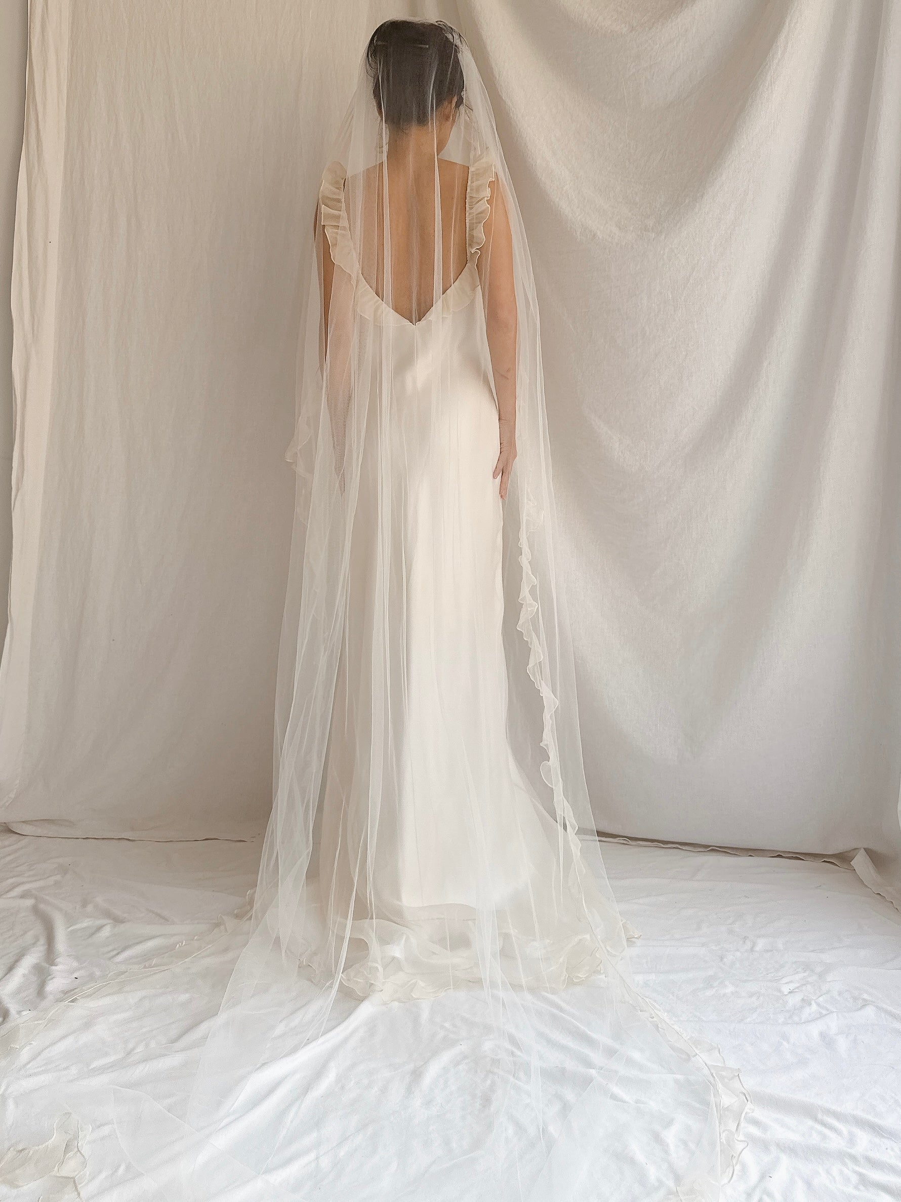 1990s Amy Michelson Silk Organza Gown with Veil - S/M