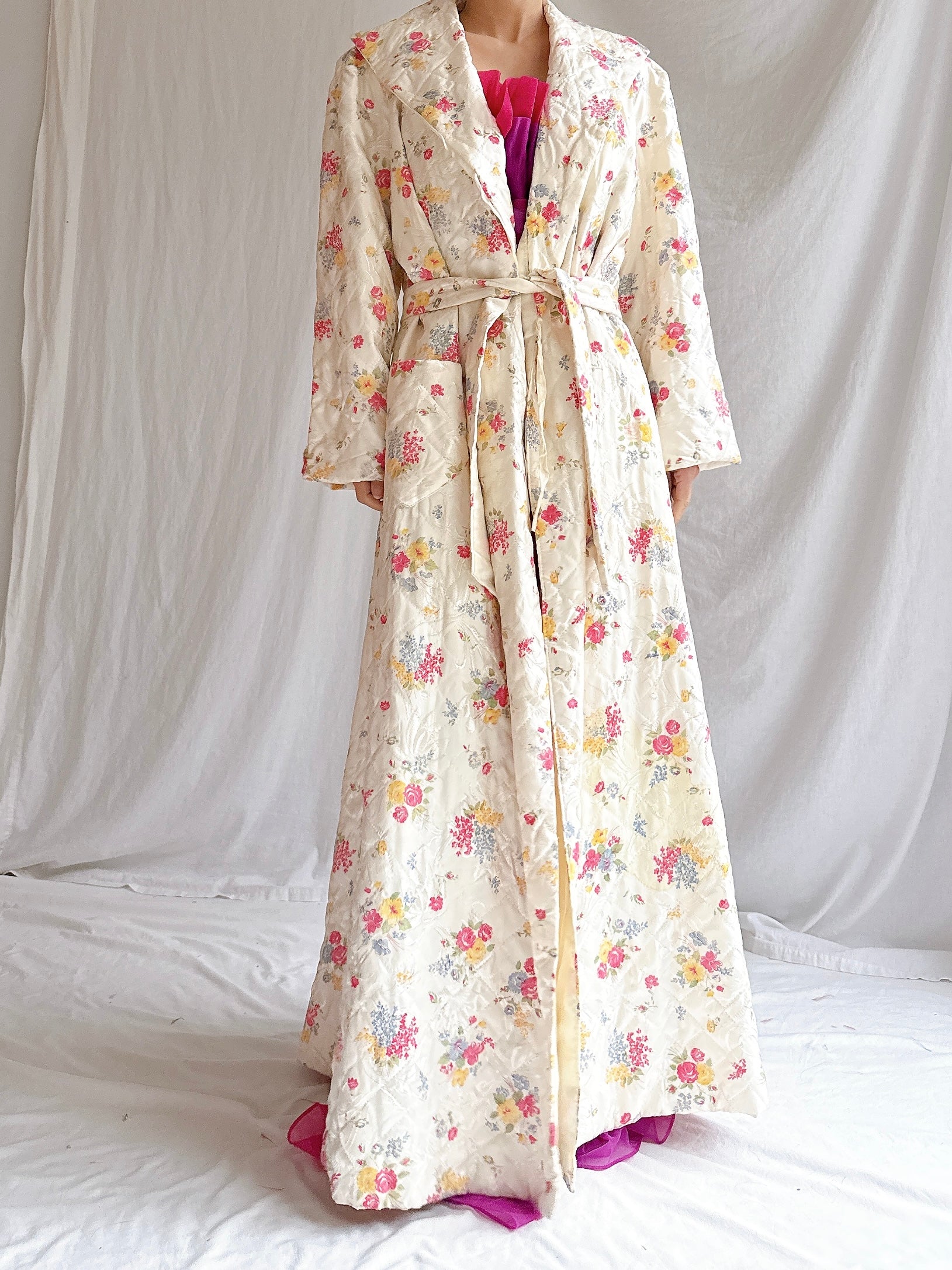 1940s Satin Floral Quilted Coat - S