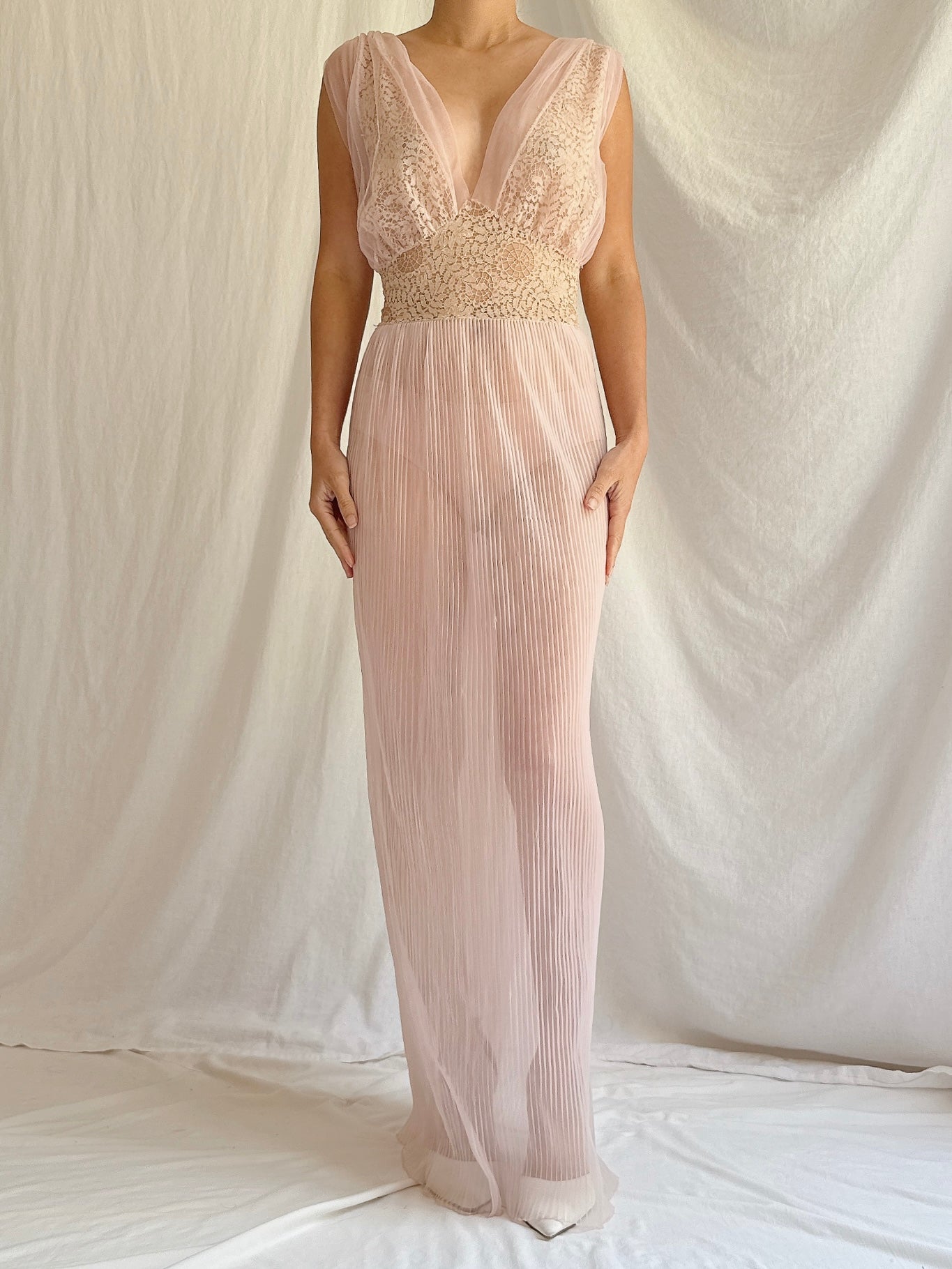 1959s Crystal Pleated Slip Gown - S/M