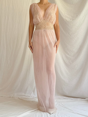 1959s Crystal Pleated Slip Gown - S/M