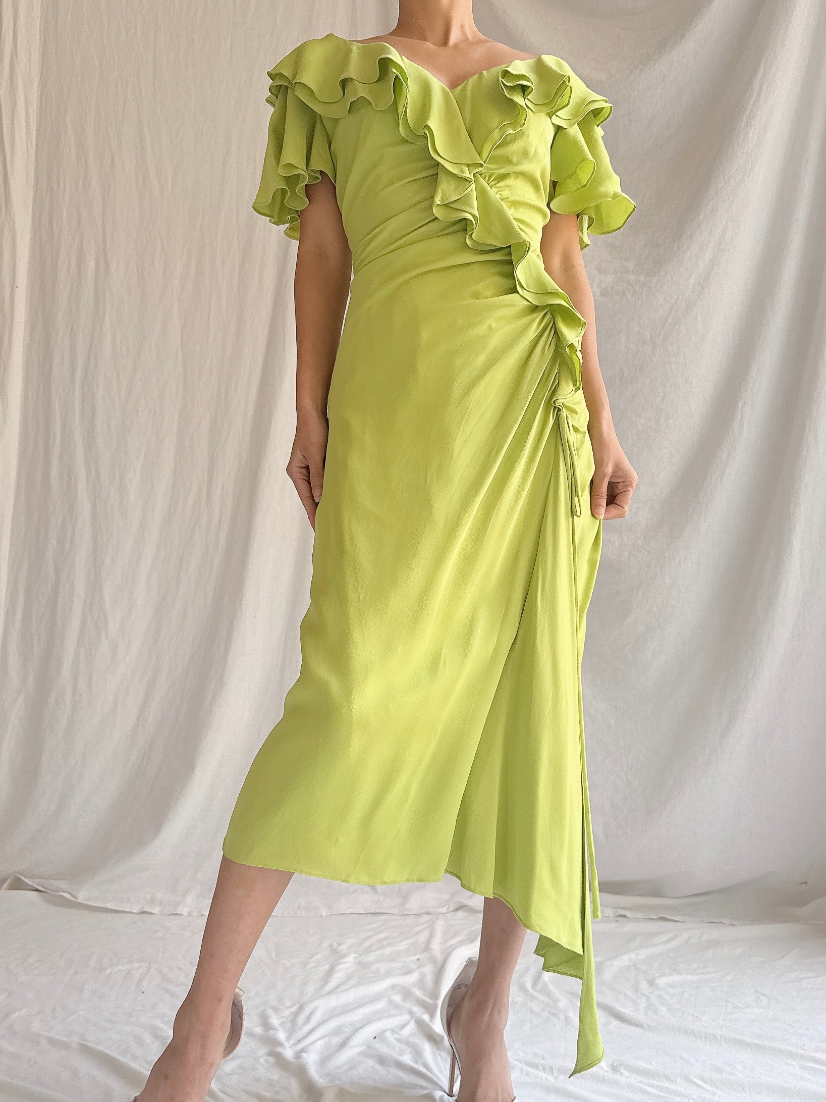 Vintage Chartreuse Belleville Sassoon  Silk Draped Dress - S