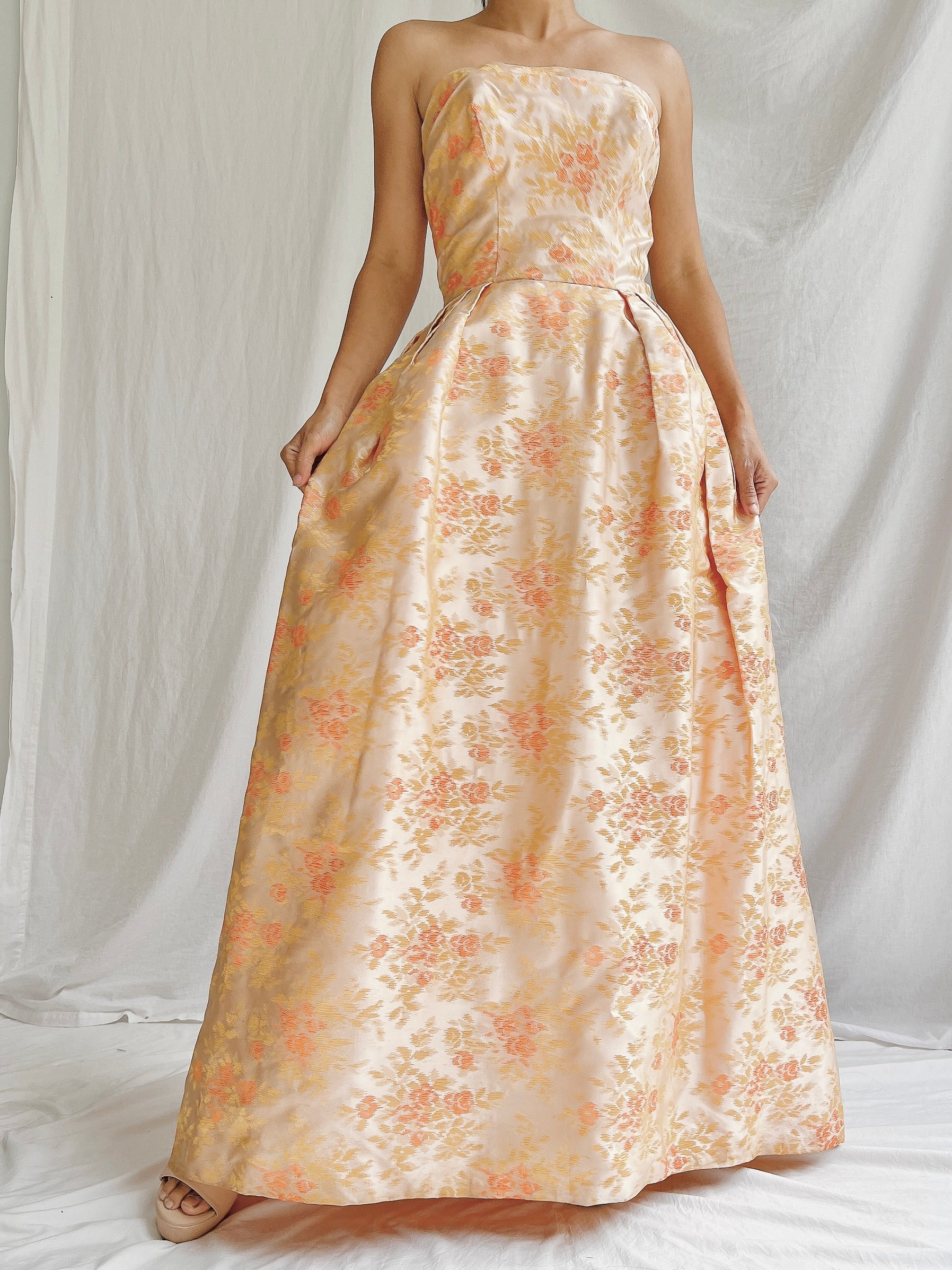 1950s Brocade Floral Dress - XS