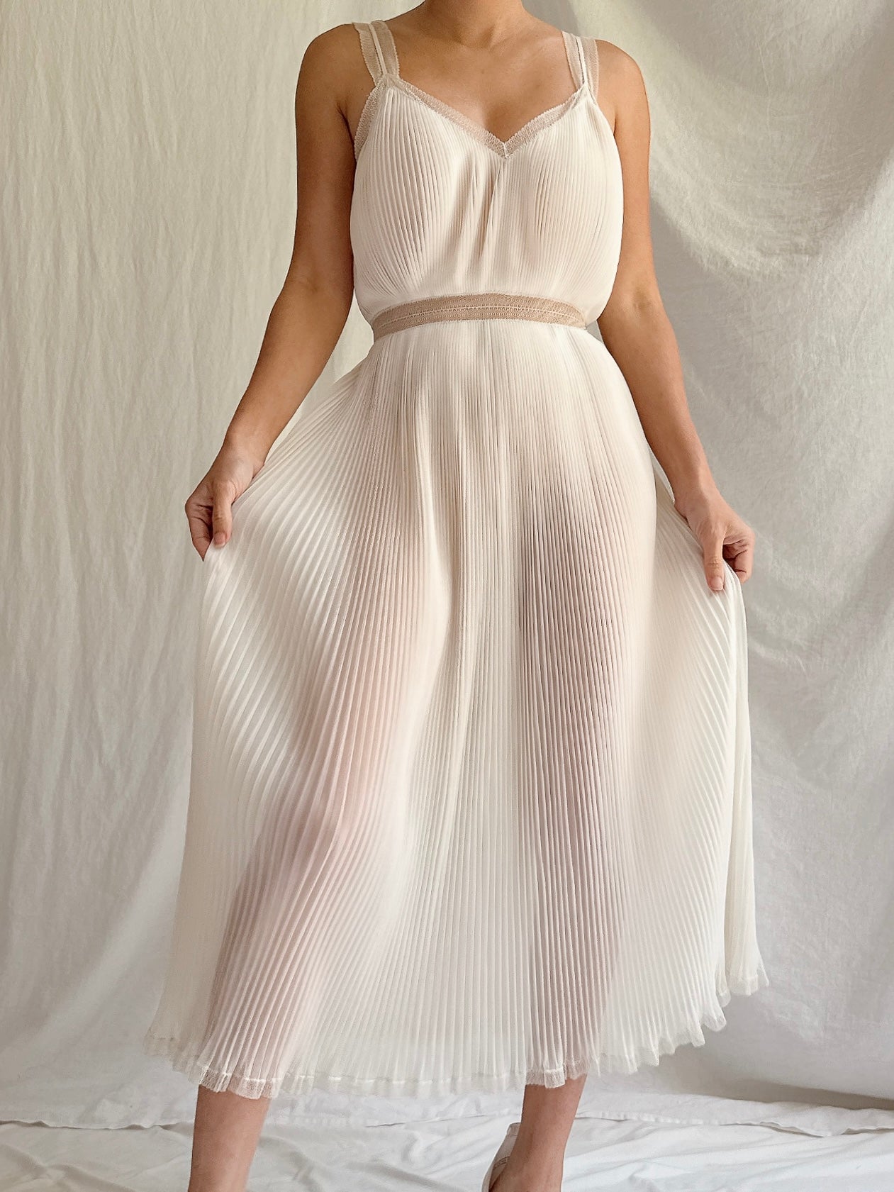 1950s Midi Sheer Pleated Slip Dress -S