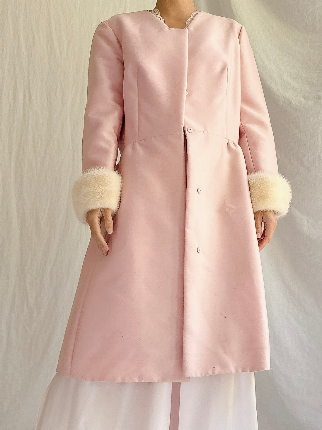 1969s Silk Wool Mink Cuff Coat - S