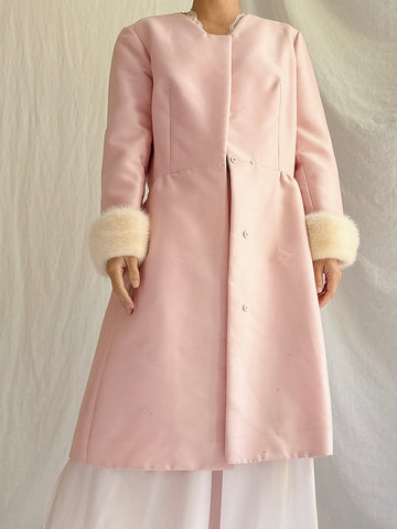 1969s Silk Wool Mink Cuff Coat - S