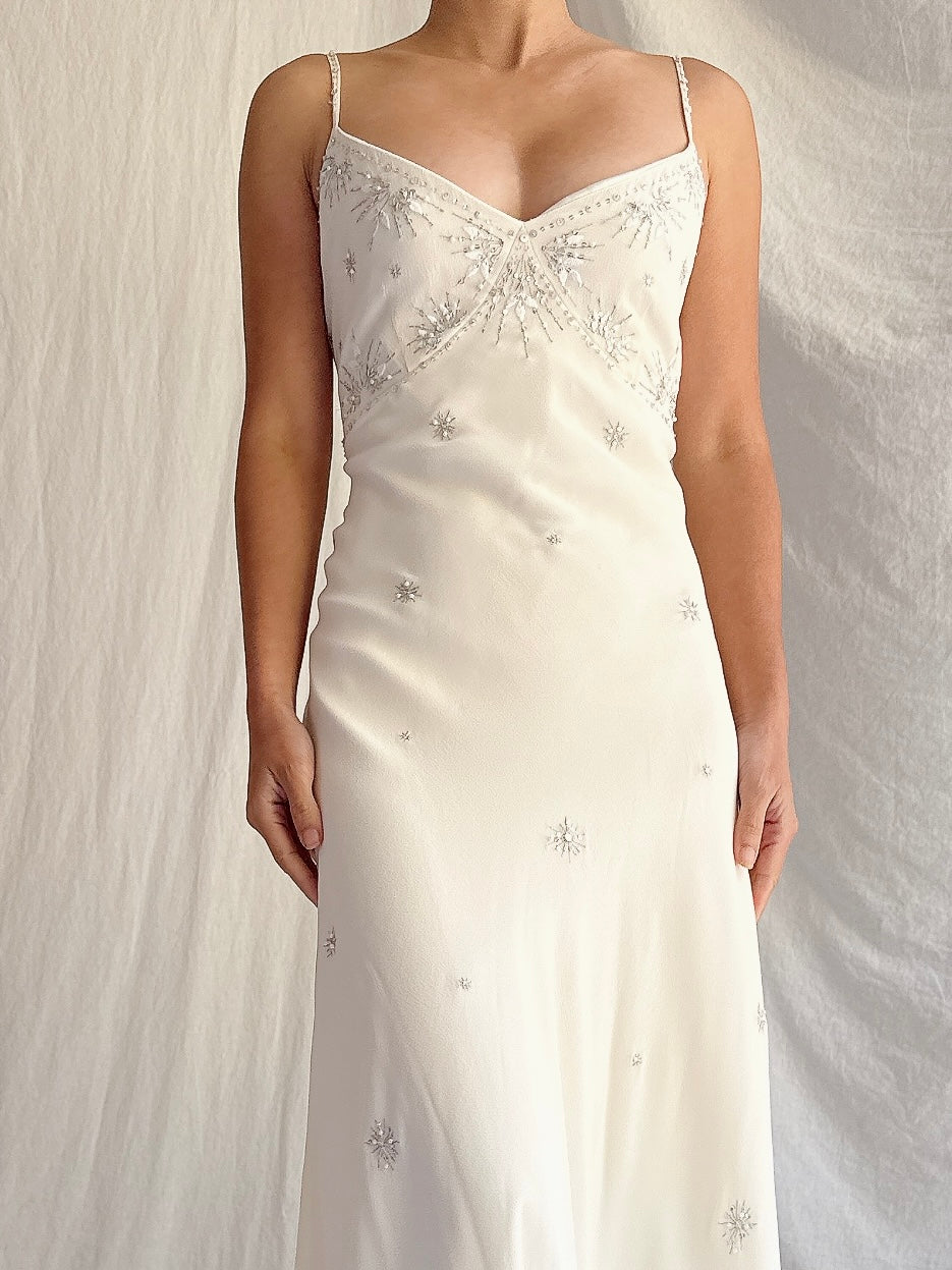 Vintage Bias Cut Silk Embellished Gown - Size S/M
