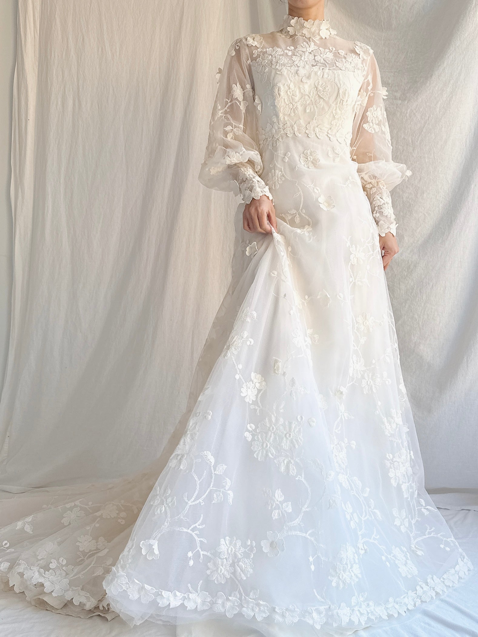 Vintage Embroidered Tulle 3D Gown - S