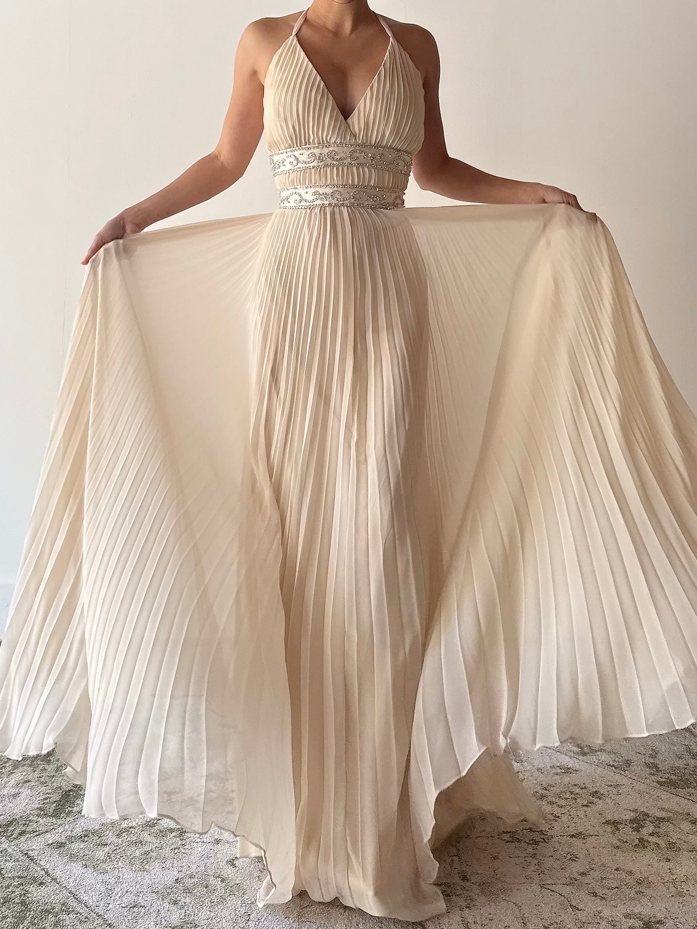 Vintage Pleated Chiffon Dress - L