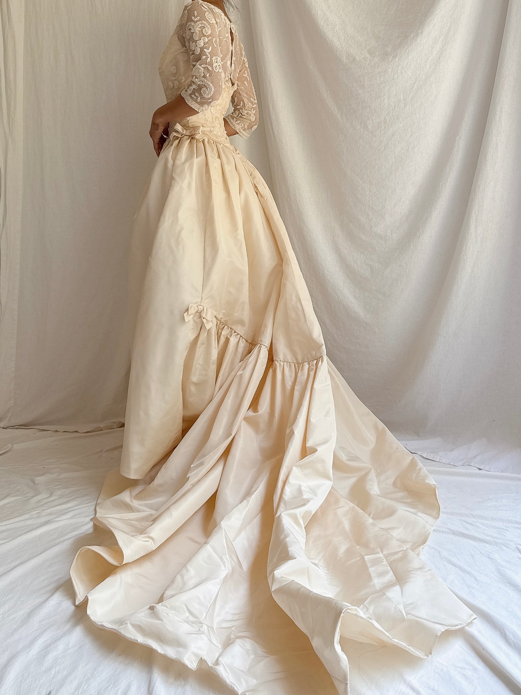 1950s Silk Taffeta Duchesse Lace Dress - XXS/00