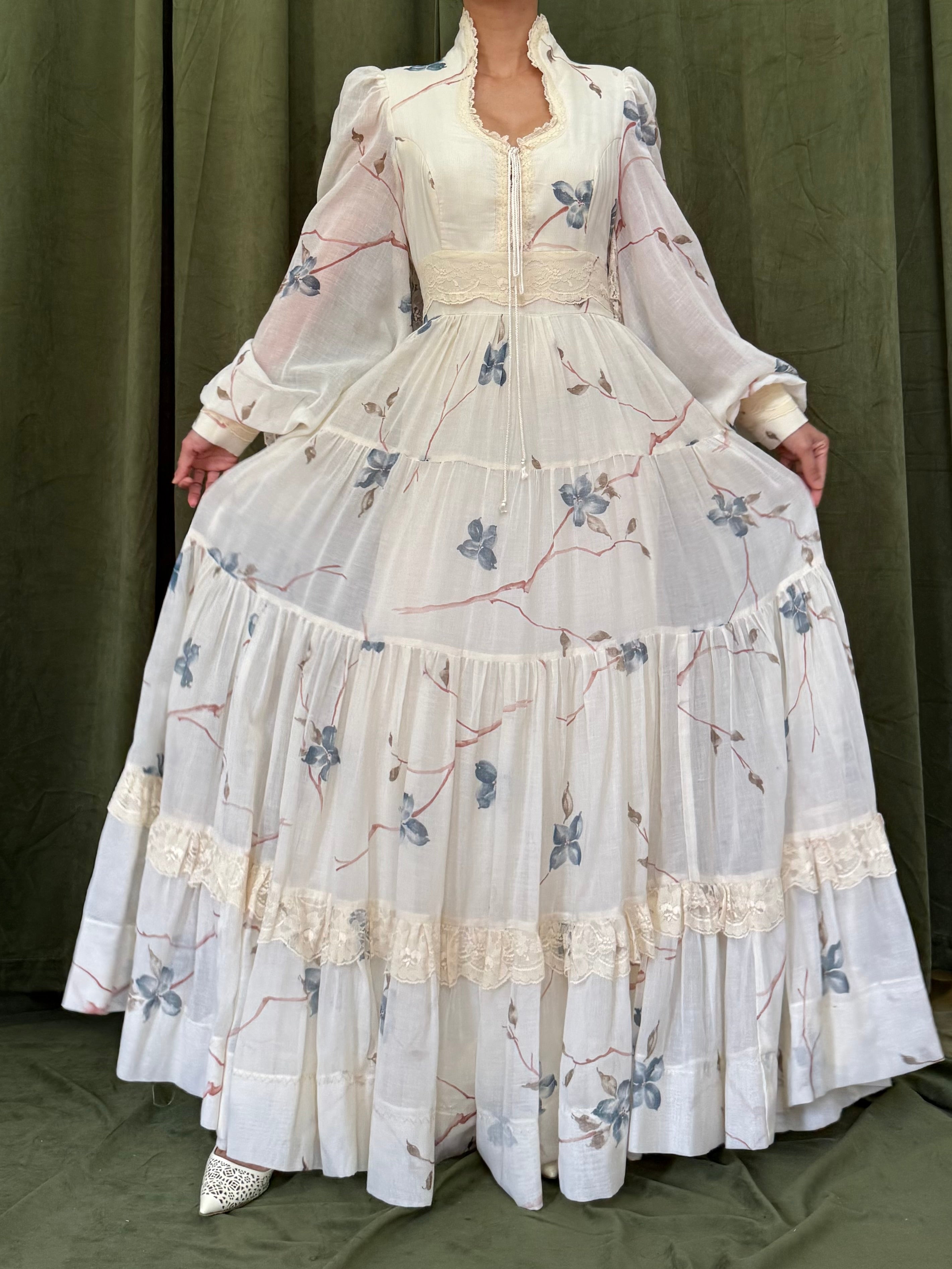 1970s Rare Gunne Sax Cotton Poet Sleeve Dress - S