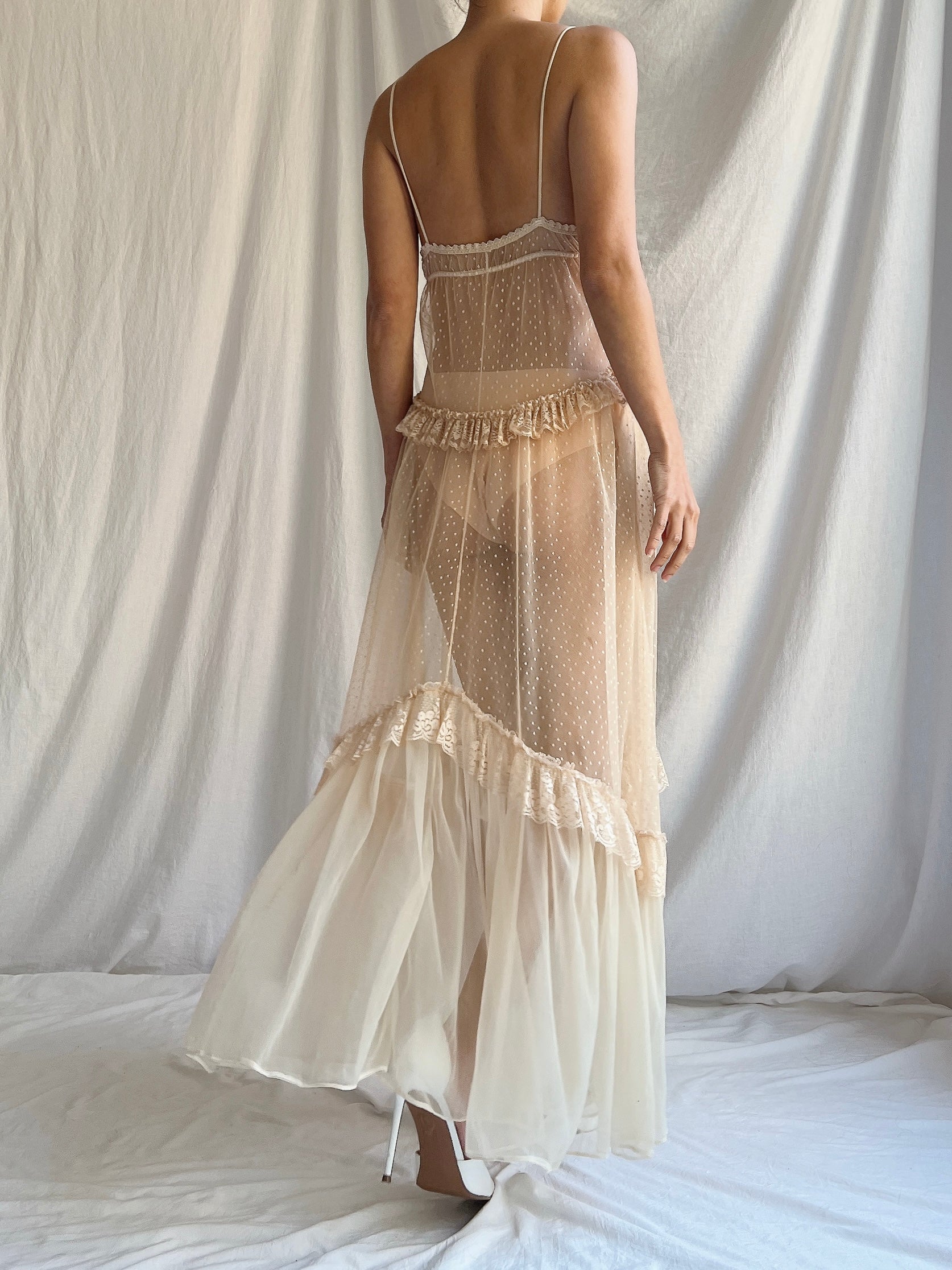 Vintage Ecru Sheer Slip - S/M