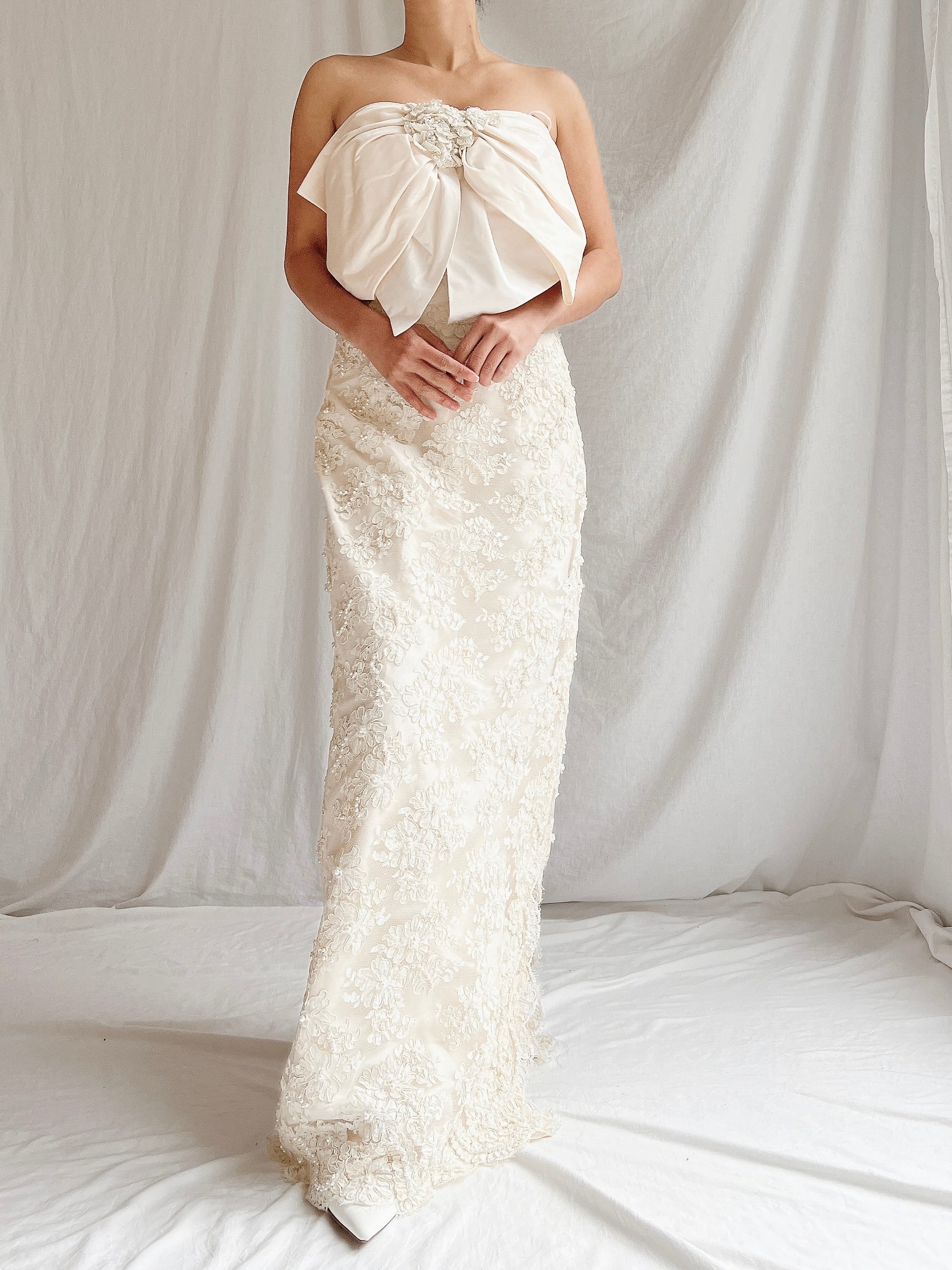 Vintage Silk and Corded Lace Gown - S/4