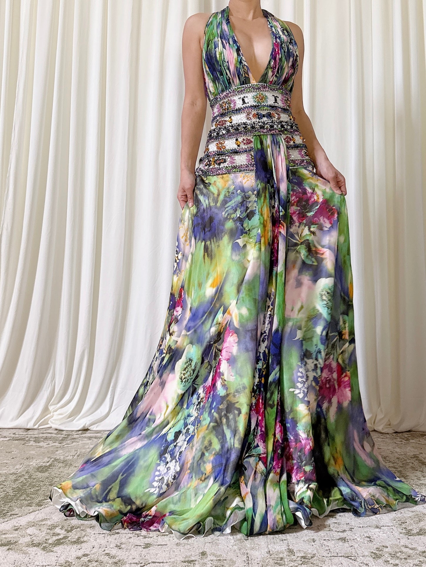 Vintage Roma Couture Halter Floral Dress - Size 16