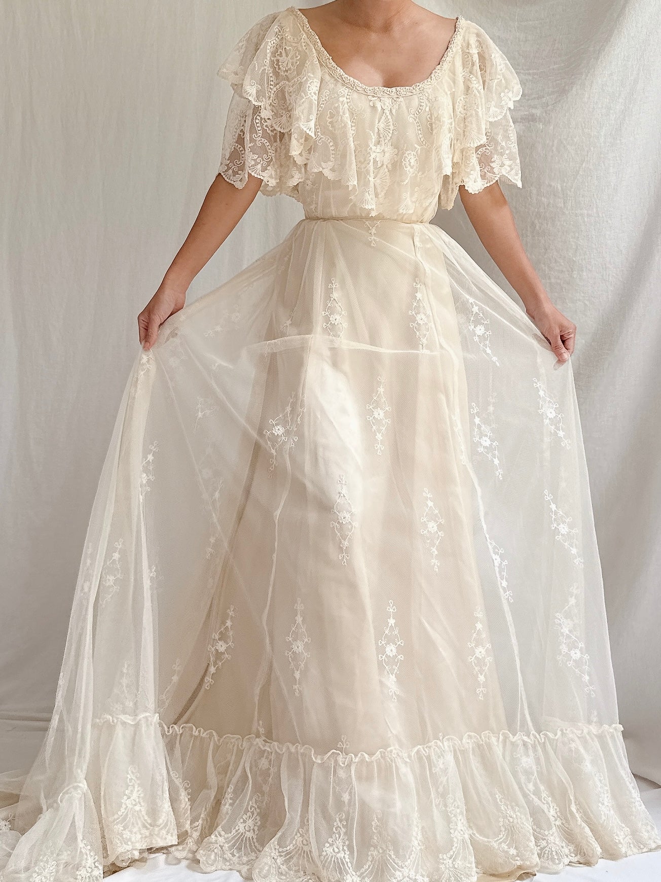 Vintage Embroidered Tulle Gown - XS