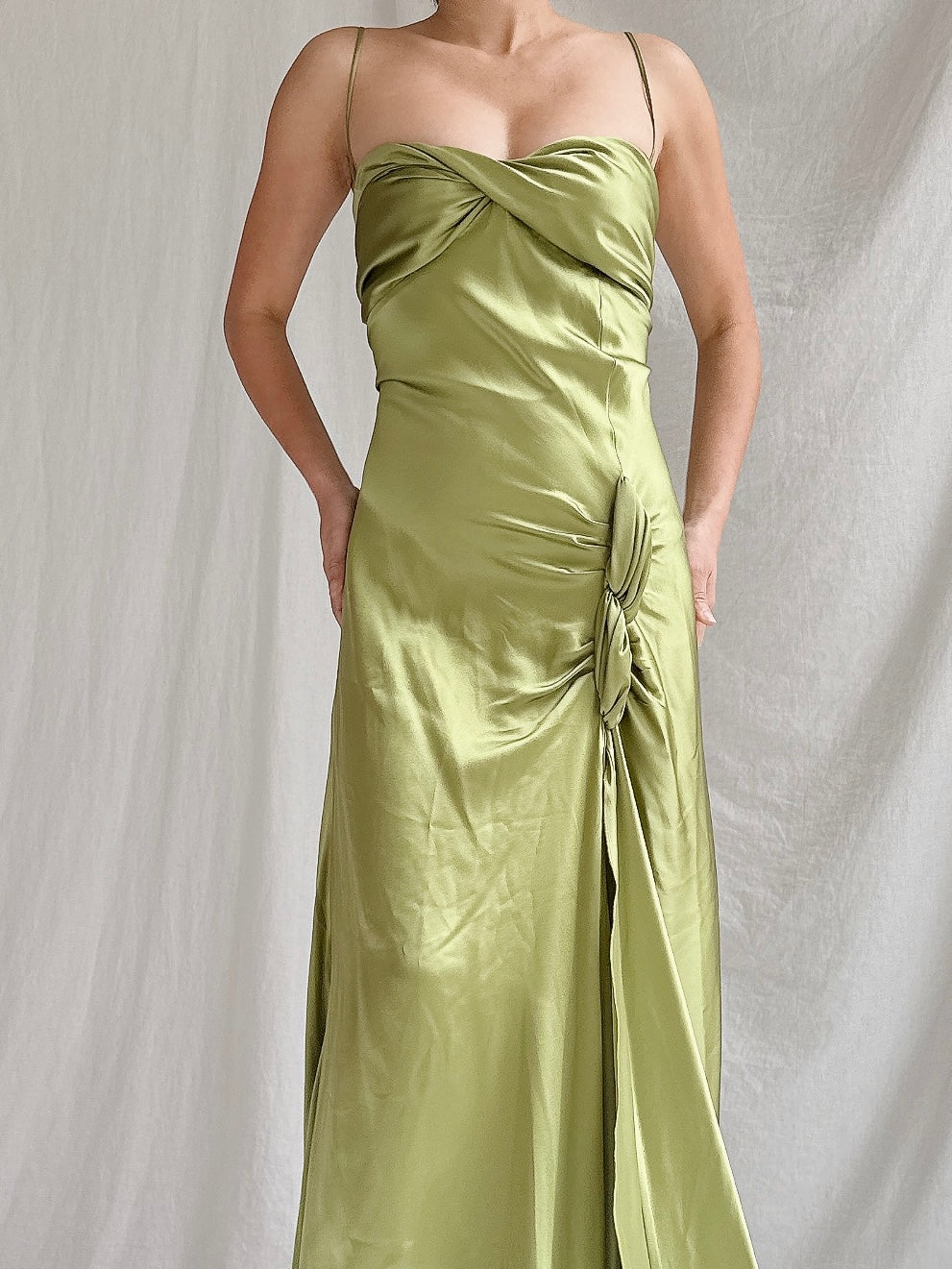 “RESERVED- DO NOT BUY” Vintage Moss Green Silk Charmeuse Gown - M/8