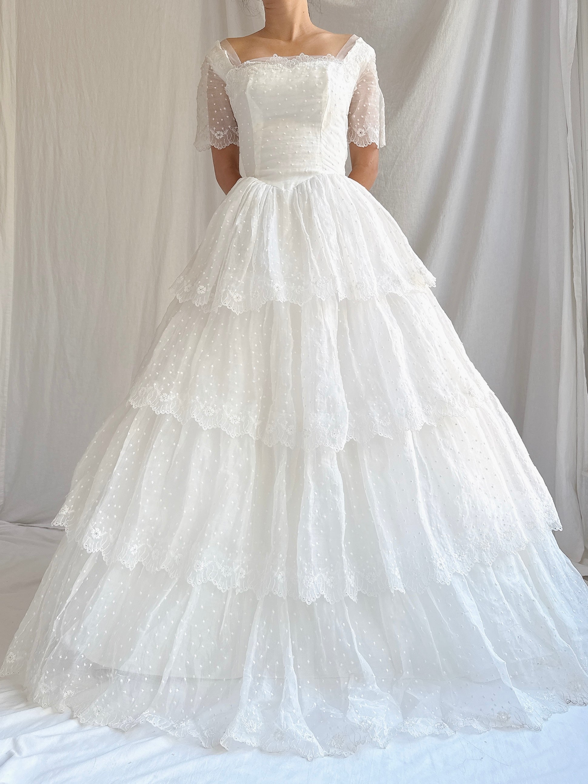 1950s Organdy Tiered Gown - XS