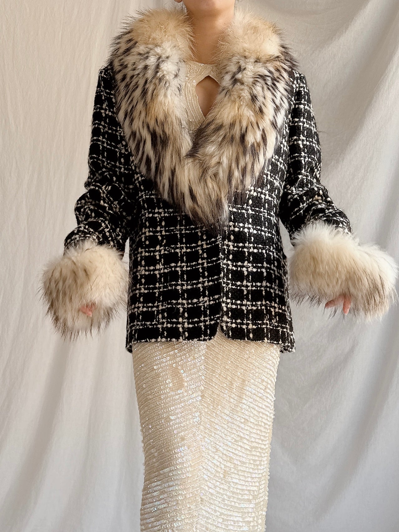 Vintage Solvai Paris Fox Fur Tweed Jacket - M/44