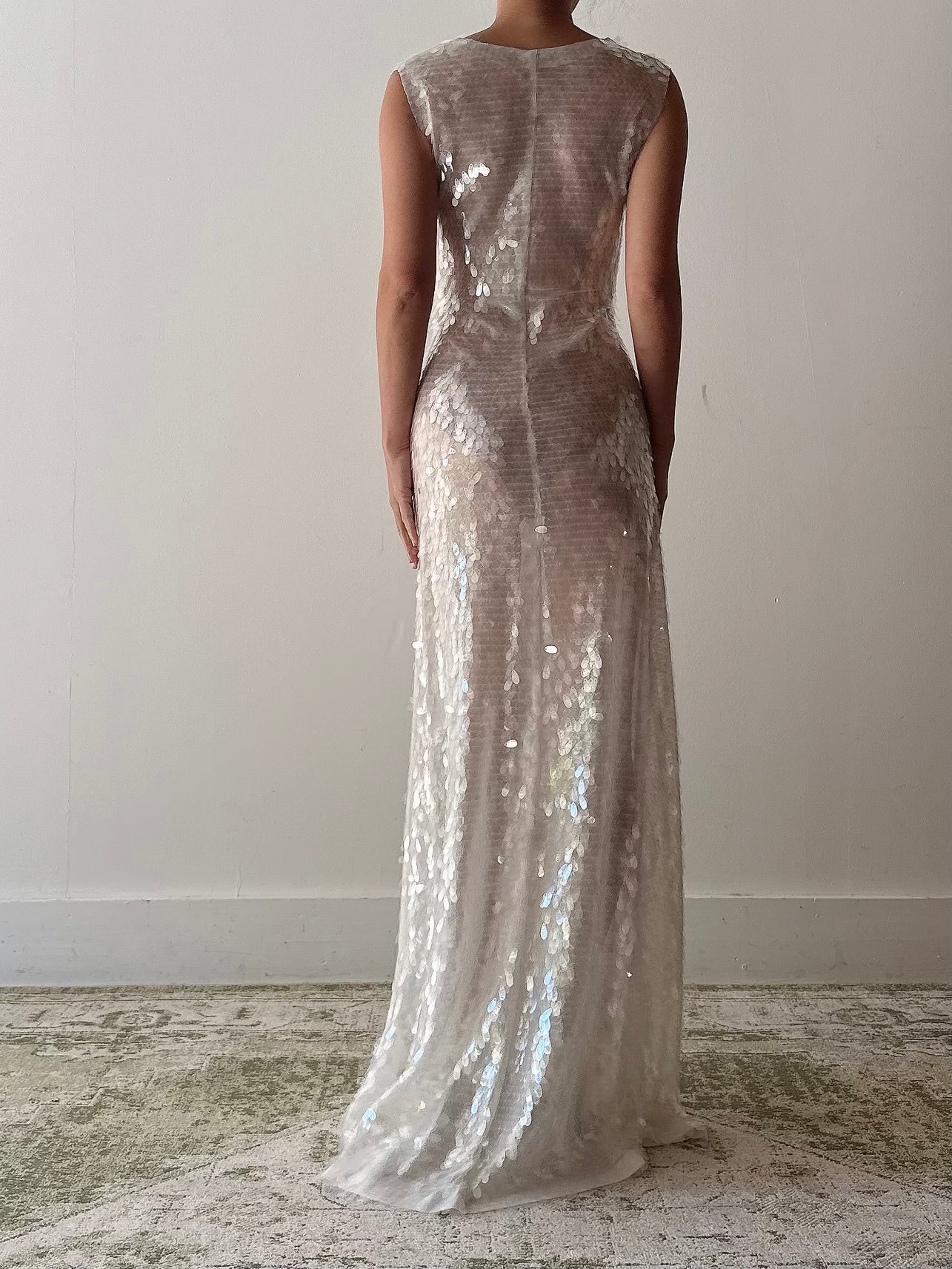Norma Kamali White Paillette Dress - M/L