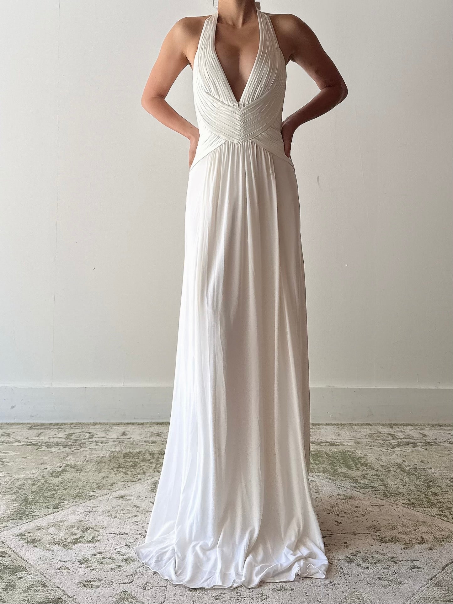 Vintage White Jersey Dress - S/M