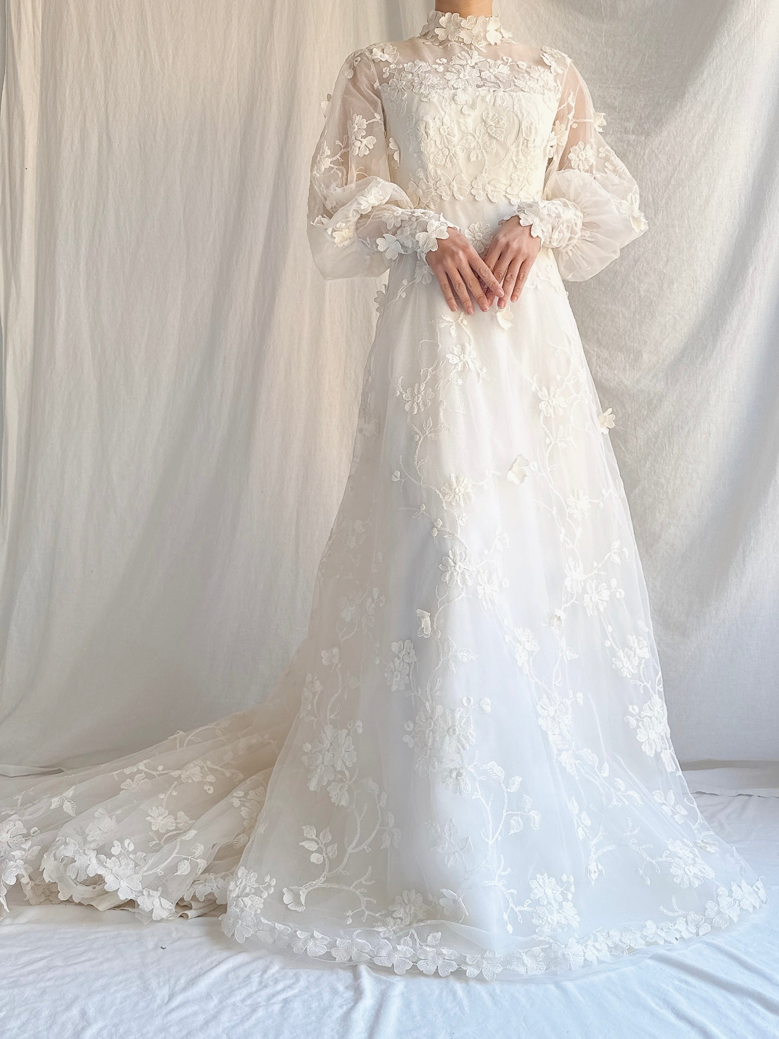 Vintage Embroidered Tulle 3D Gown - S