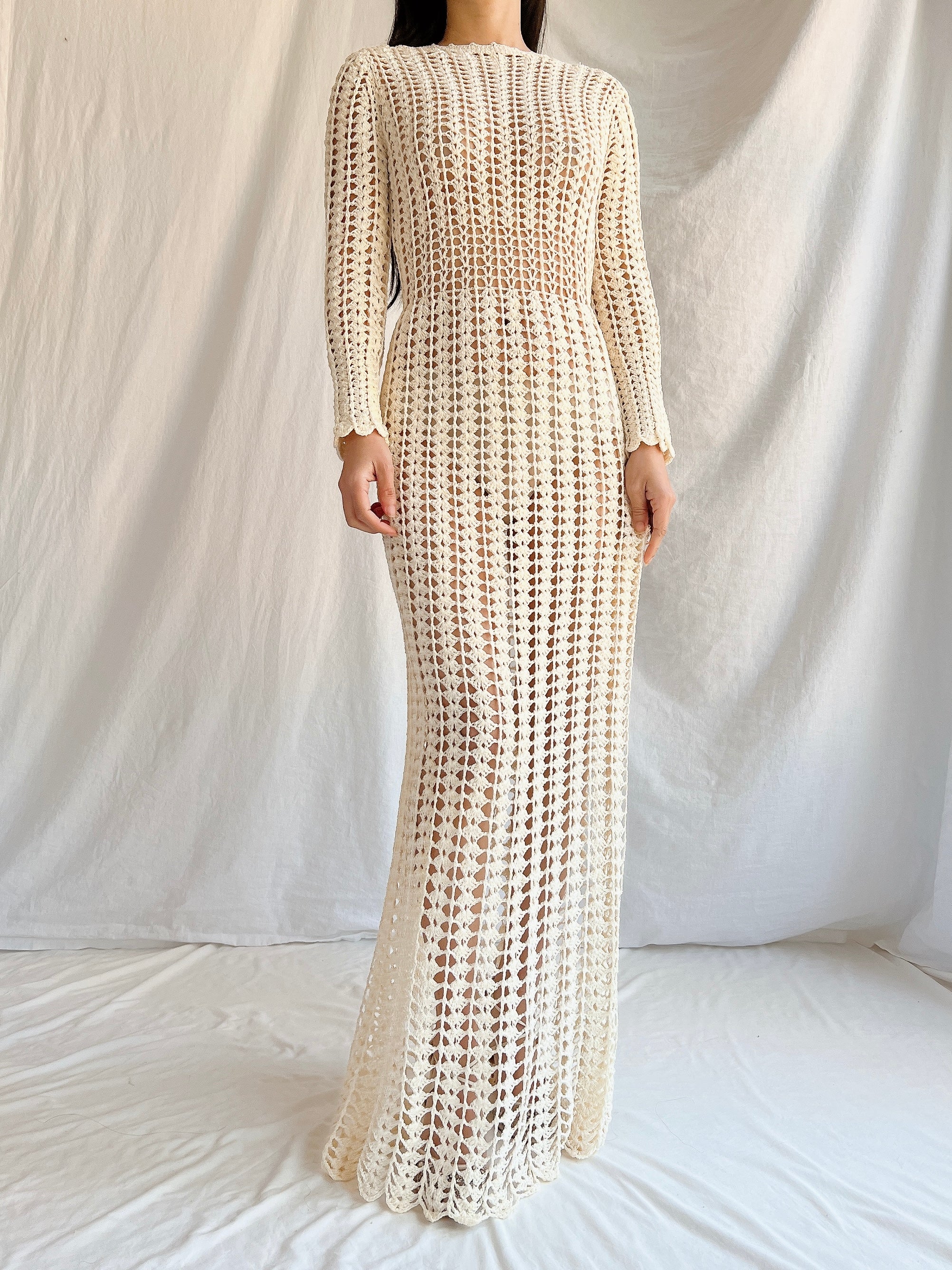 1970s Reversible Crochet Long Sleeve Dress - S | G O S S A M E R 1970s Reversible Crochet Long Sleeve Dress - S | G O S S A M E R