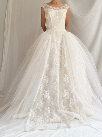 1950s Tulle and Lace Gown - XS