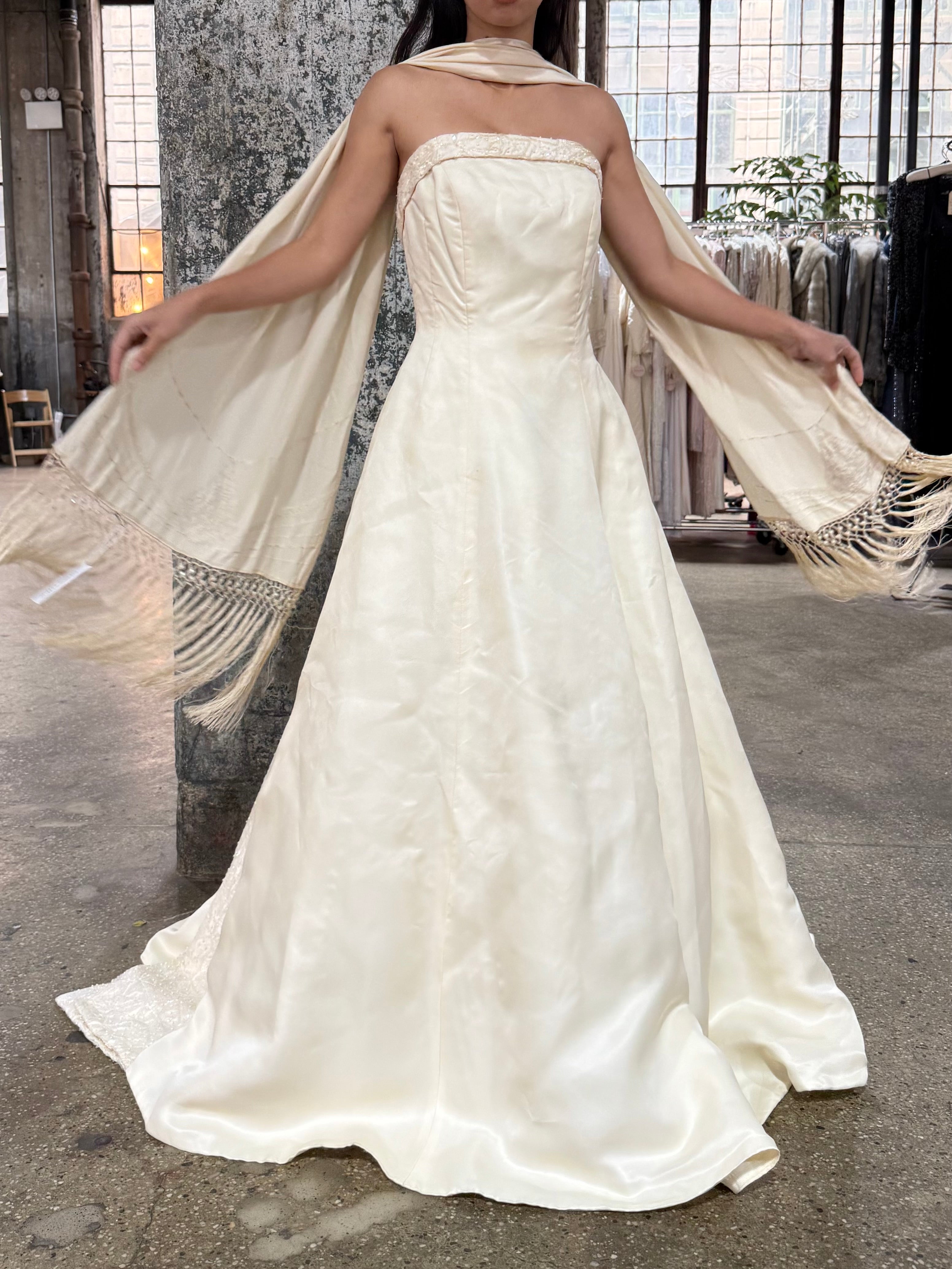 Vintage Silk Organza Gown with Scarf - S