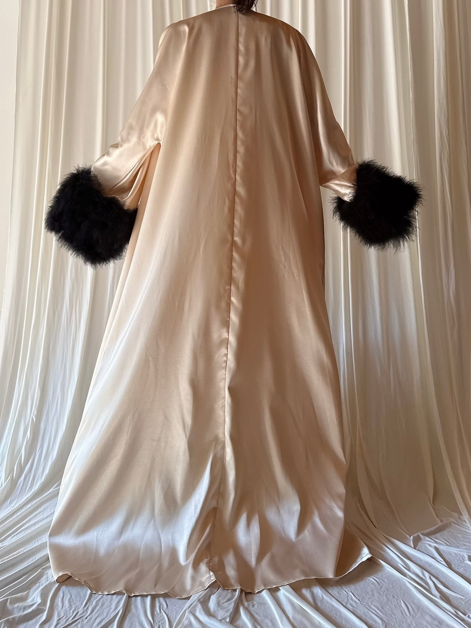 Vintage Marabou Trim Satin Duster - M