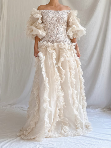 Vintage Oscar de la Renta Silk Organza Embellished Gown - M
