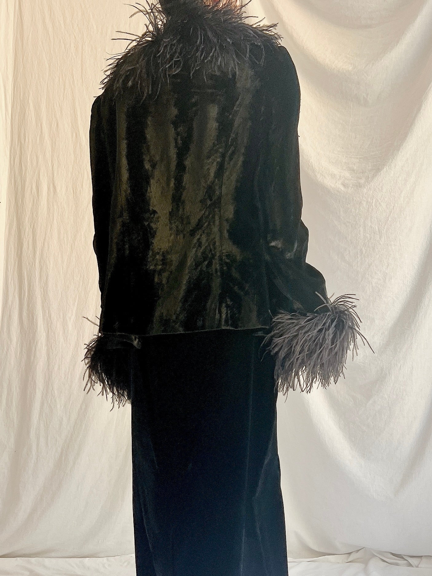 Vintage Ostrich Feather Velvet Jacket - M/L